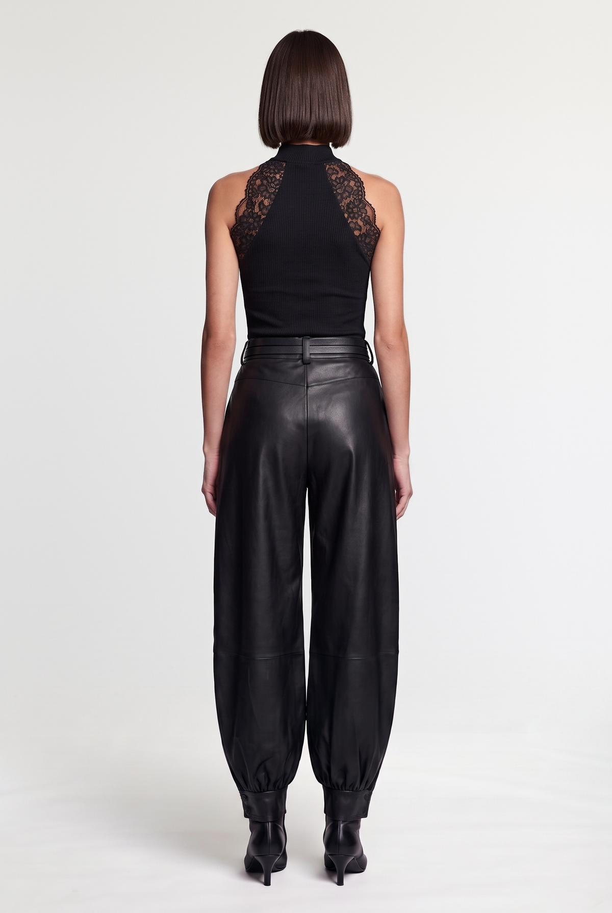 Leather Cuffed Pants - Black - back view