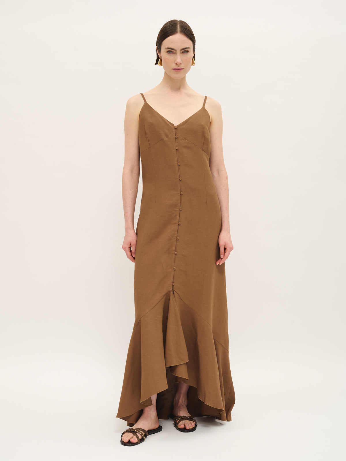 Linen Blend Button-Front Maxi Dress - Maska
