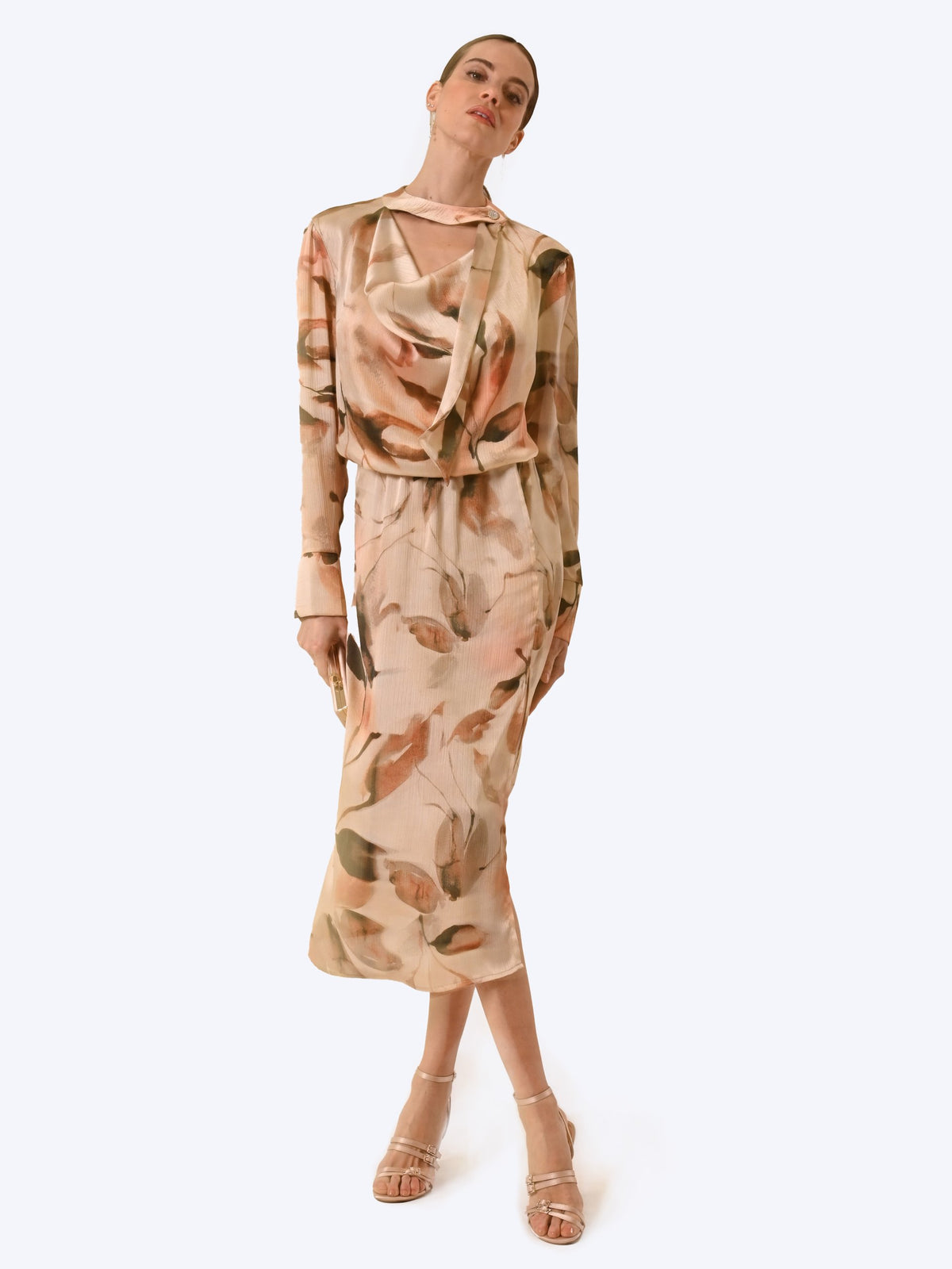 Long Asymmetrical Dress in Crinkled Satin - Maska