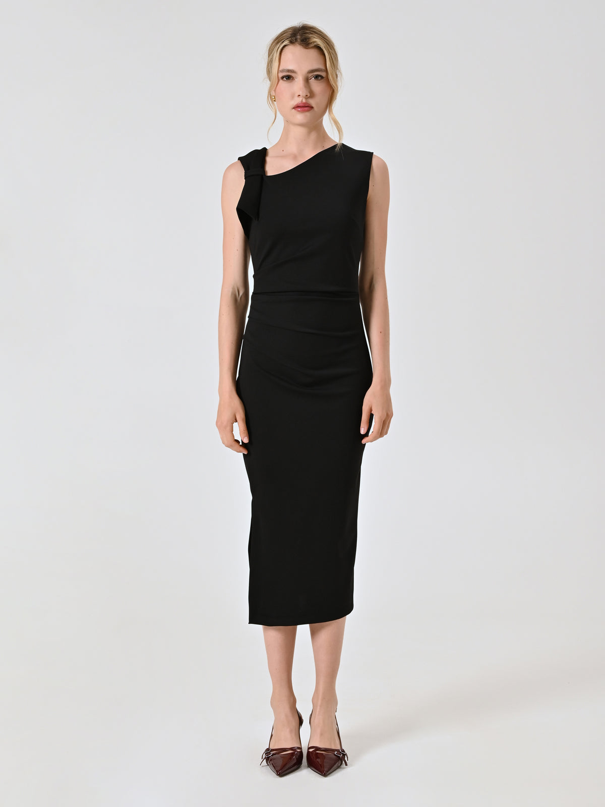 Midi Sheath Dress with Bow in Milano Stitch - Maska