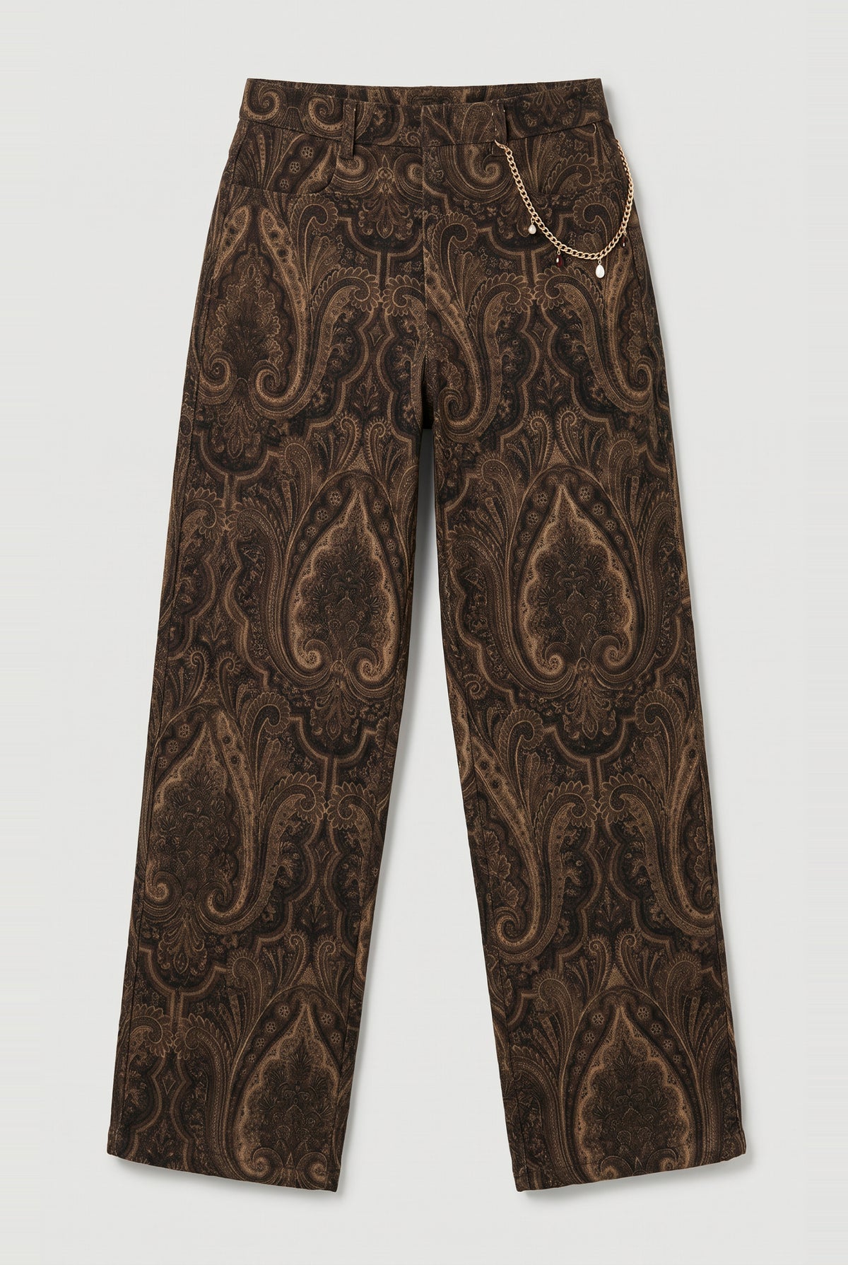 Paisley Wide-Leg Trouser - Beige/Brown - flat lay
