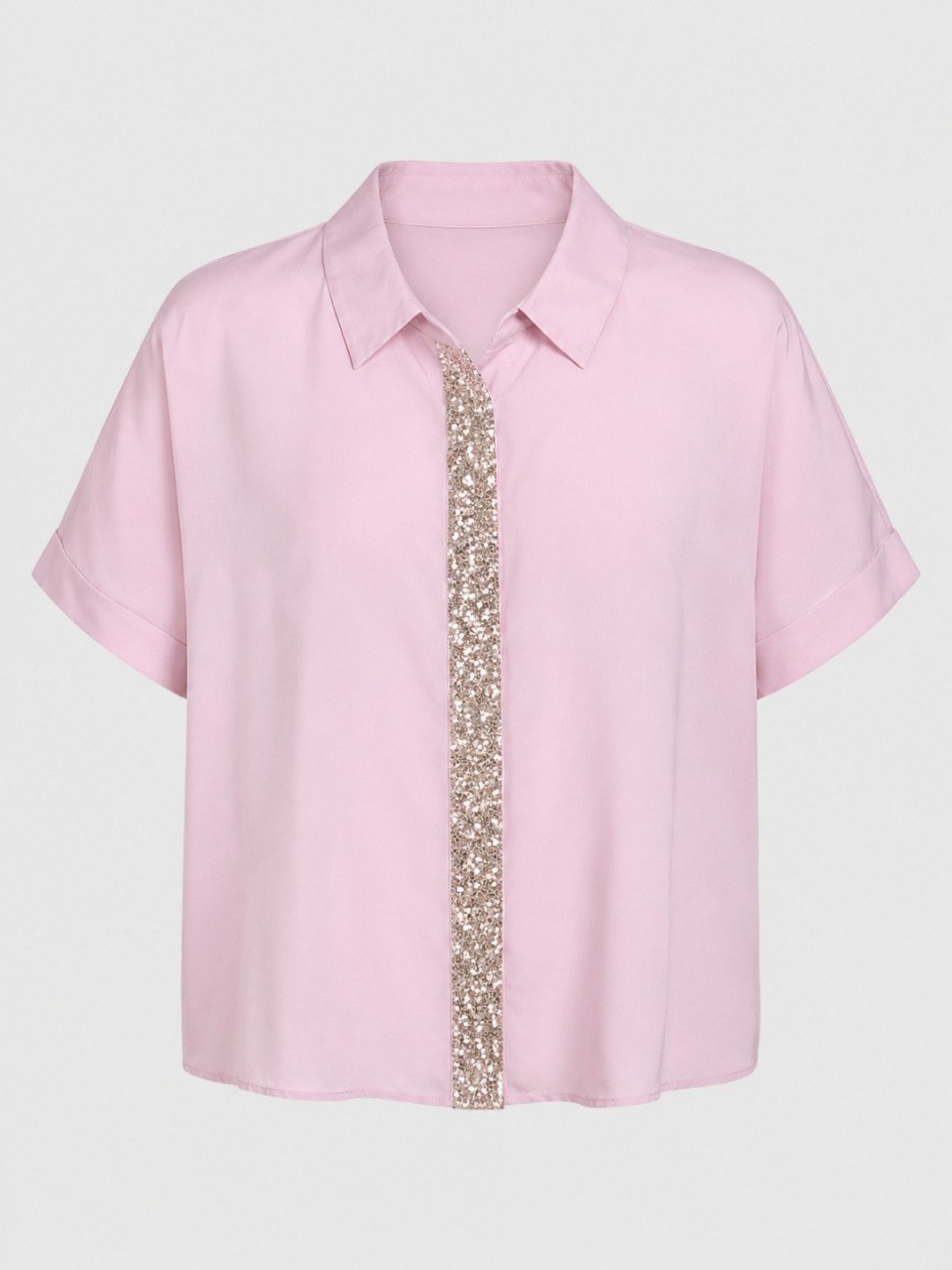 Sequin-Trim Short-Sleeve Shirt