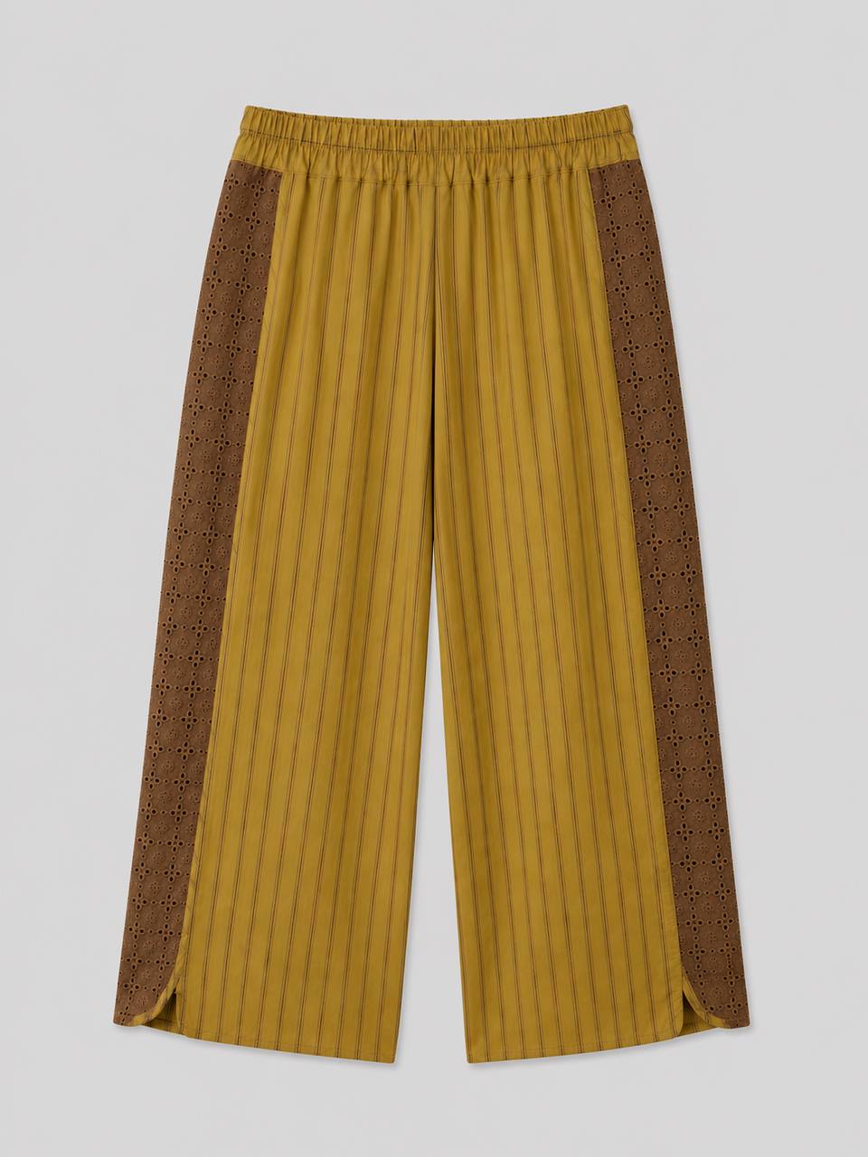 Striped Wide-Leg Pants with Eyelet Panels