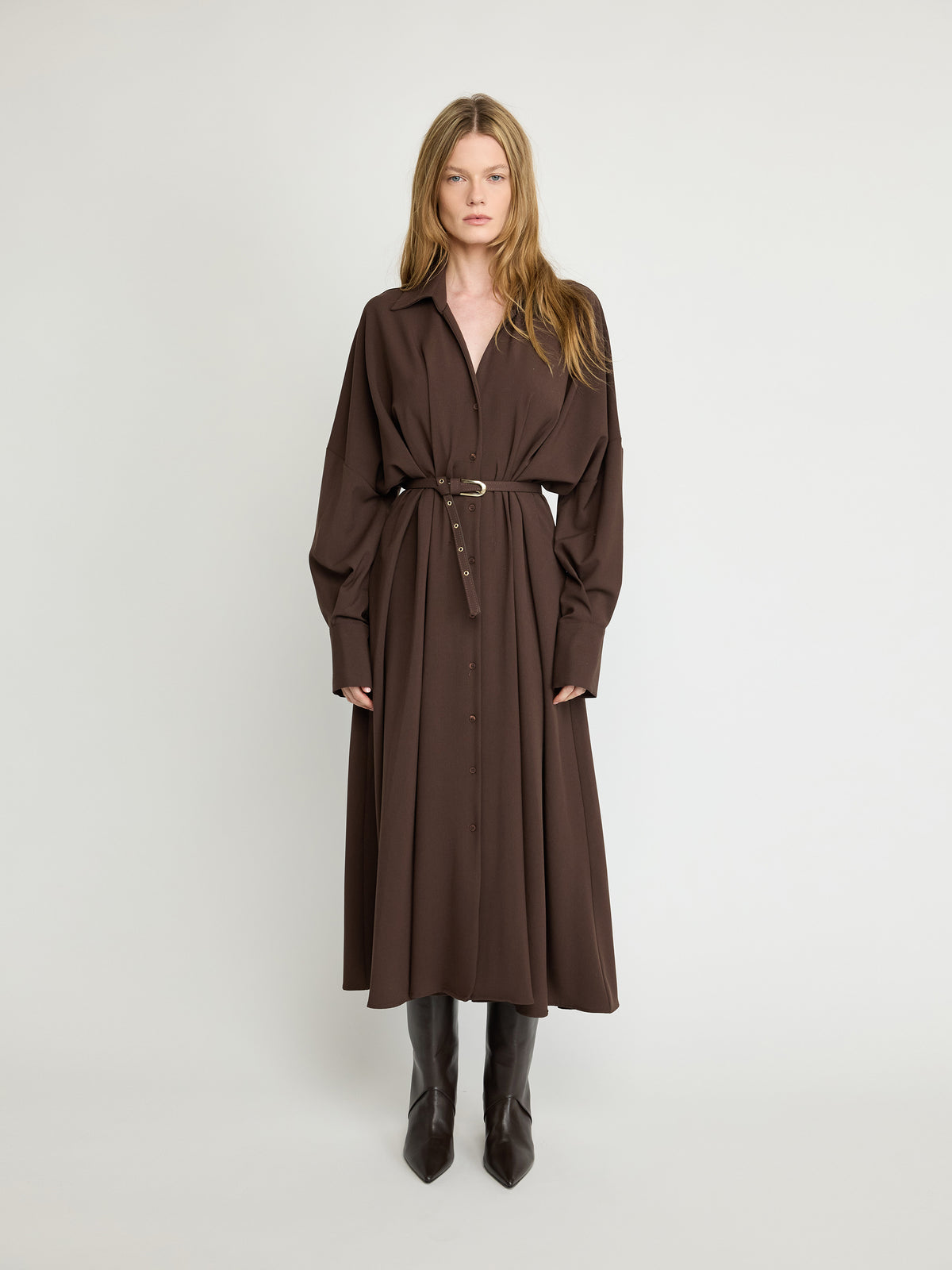 Pleated Maxi Shirt Dress - Maska