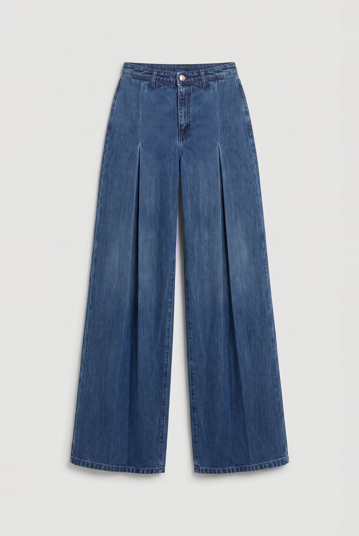 Pleated Wide-Leg Jeans - Blue - flat lay