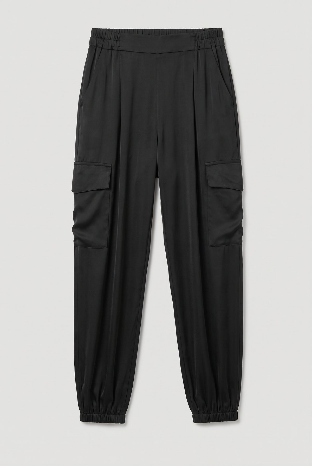 Satin cargo Jogger Pants - Black - flat lay