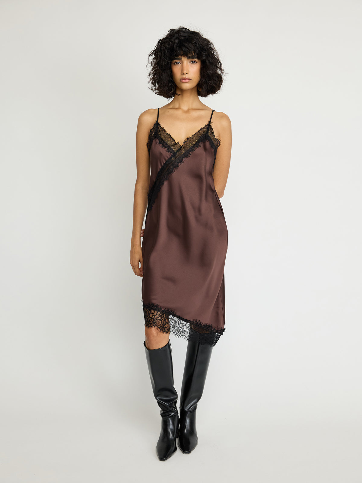 Satin Lace-Trim Slip Dress - Maska