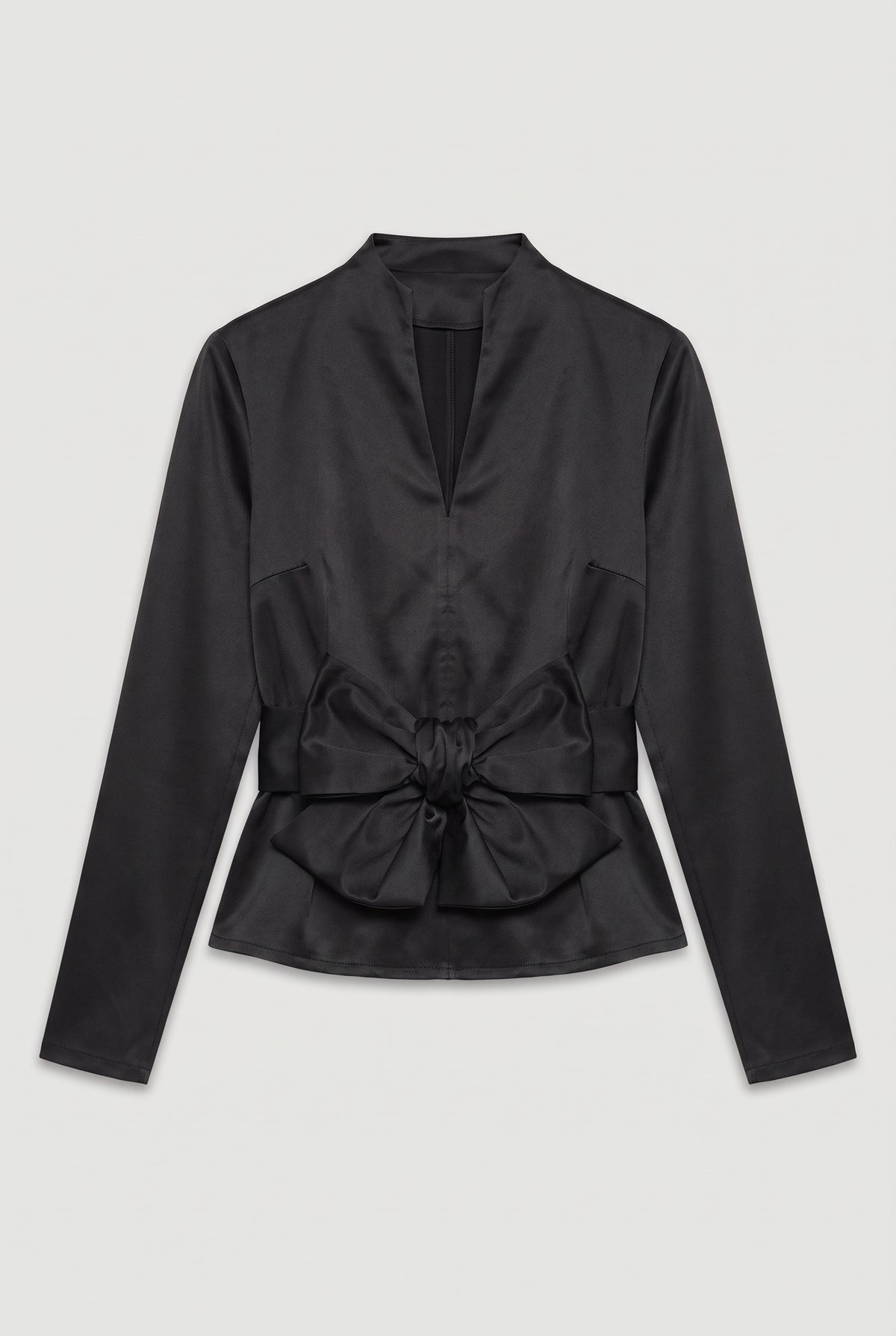 Satin Tie-Front Blouse - Black - flat lay