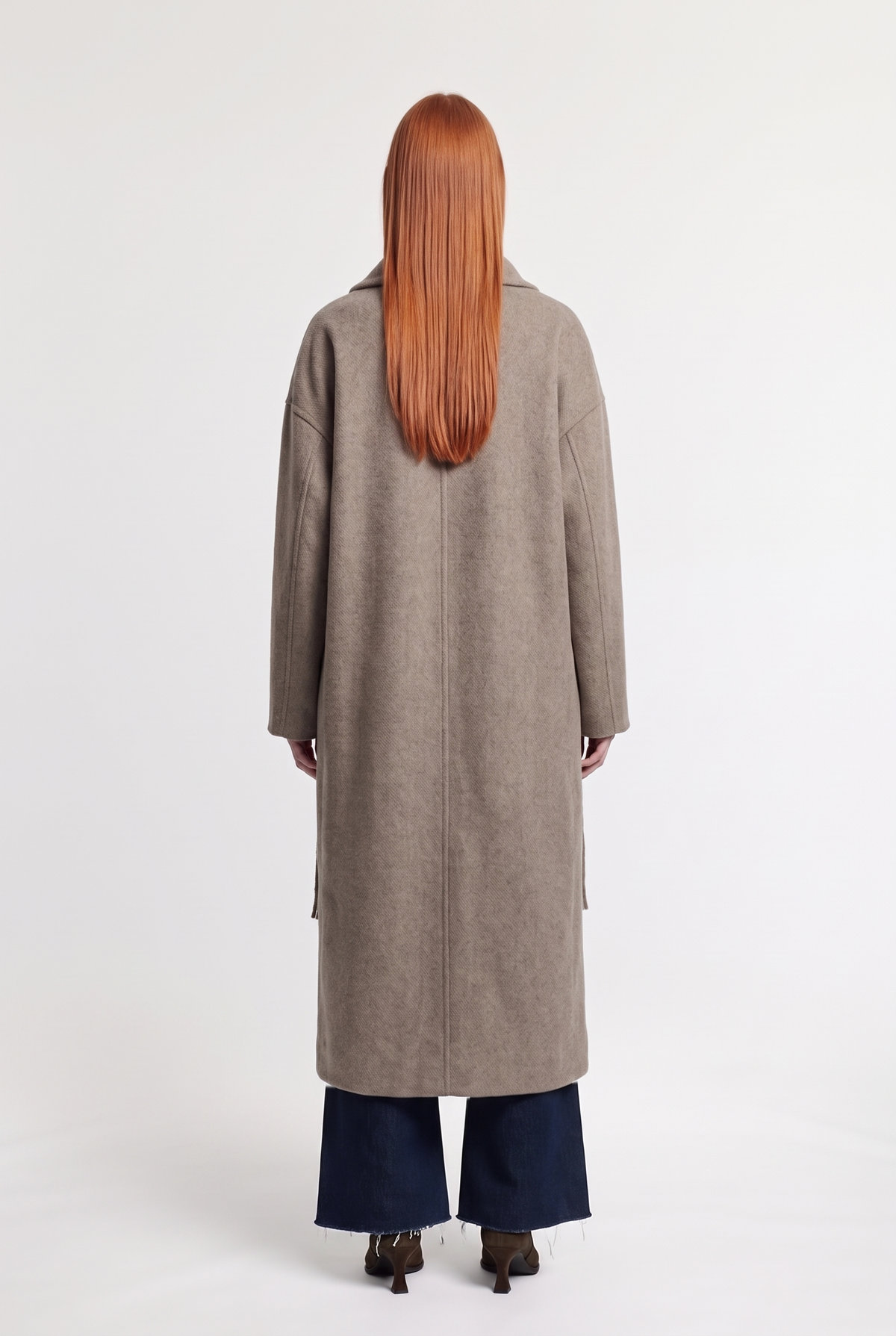 Scarf-Detailed Oversized Coat - Taupe - back view
