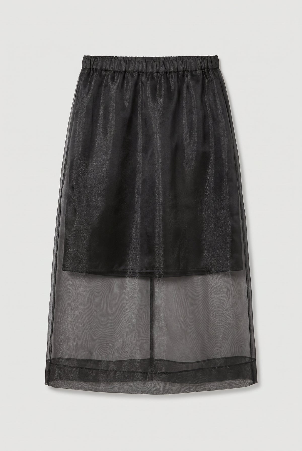 Sheer-Overlay Midi Skirt - Black - flat lay