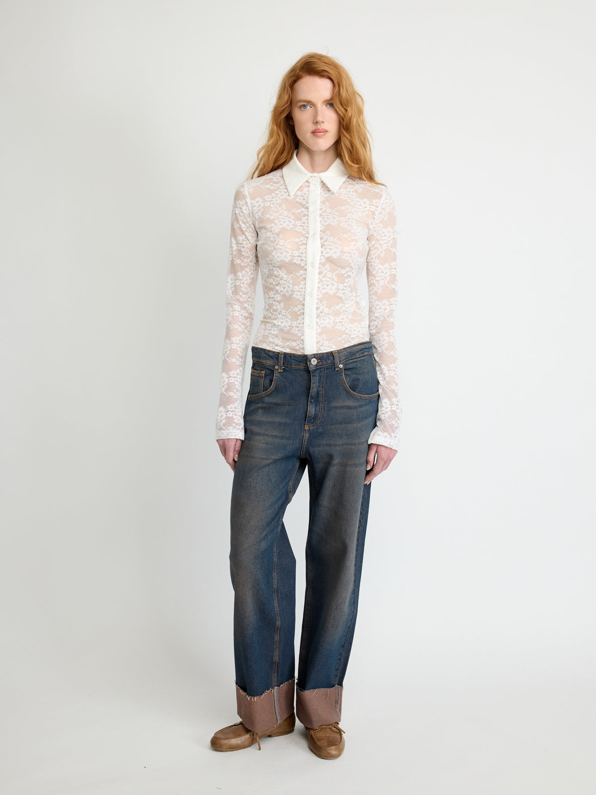 Lace Button-Up Blouse - Maska
