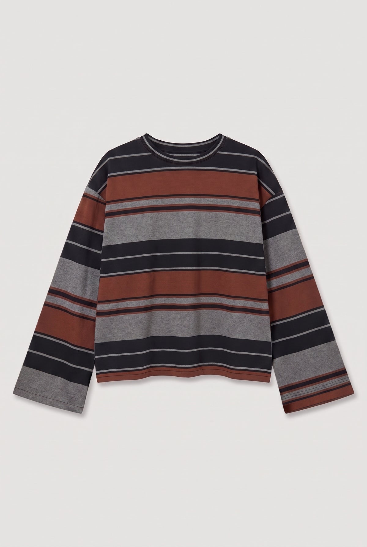 Wide-stripe long-sleeve tee - Black/Dark Brown - flat lay