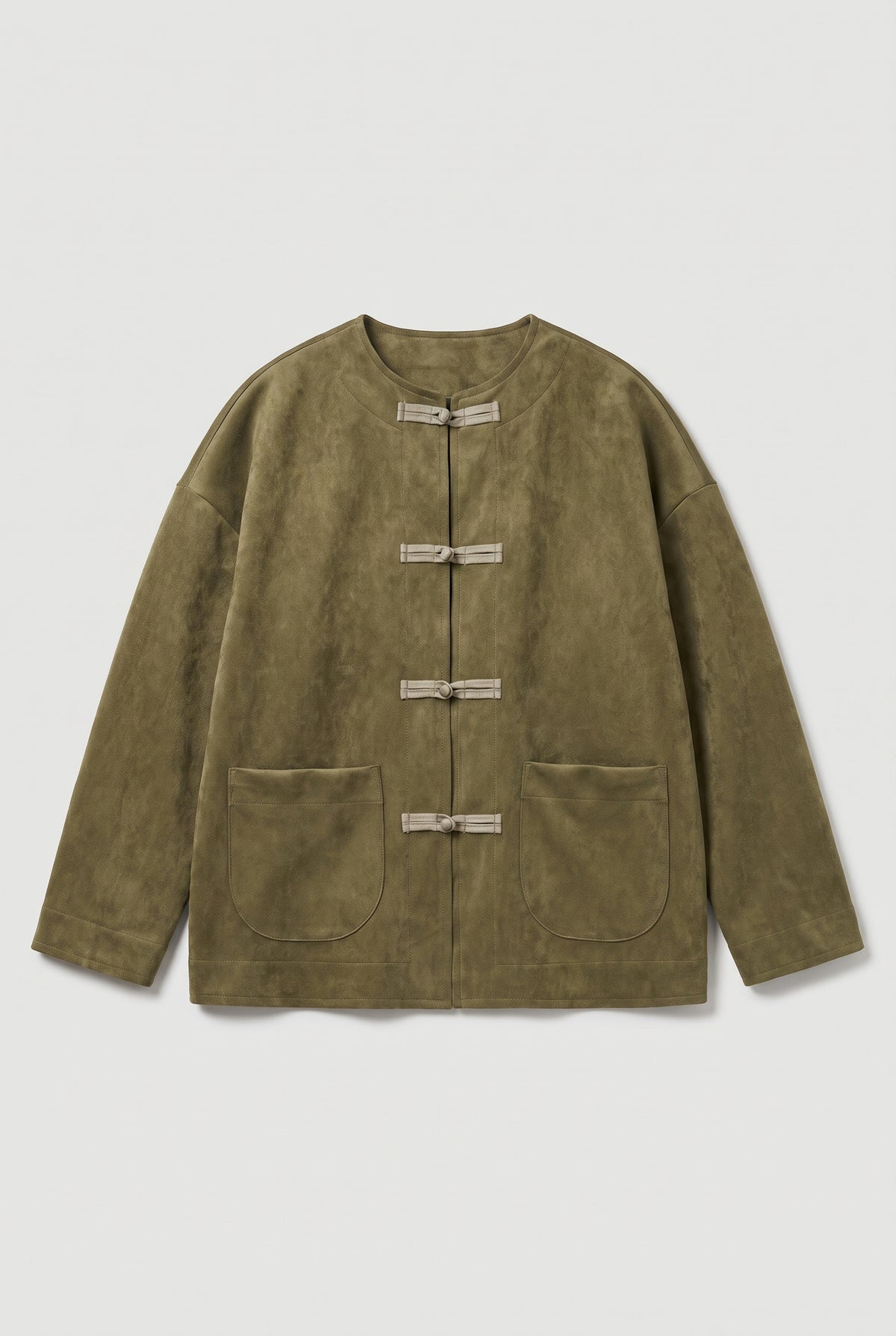 Suede Toggle Jacket - Military - flat lay