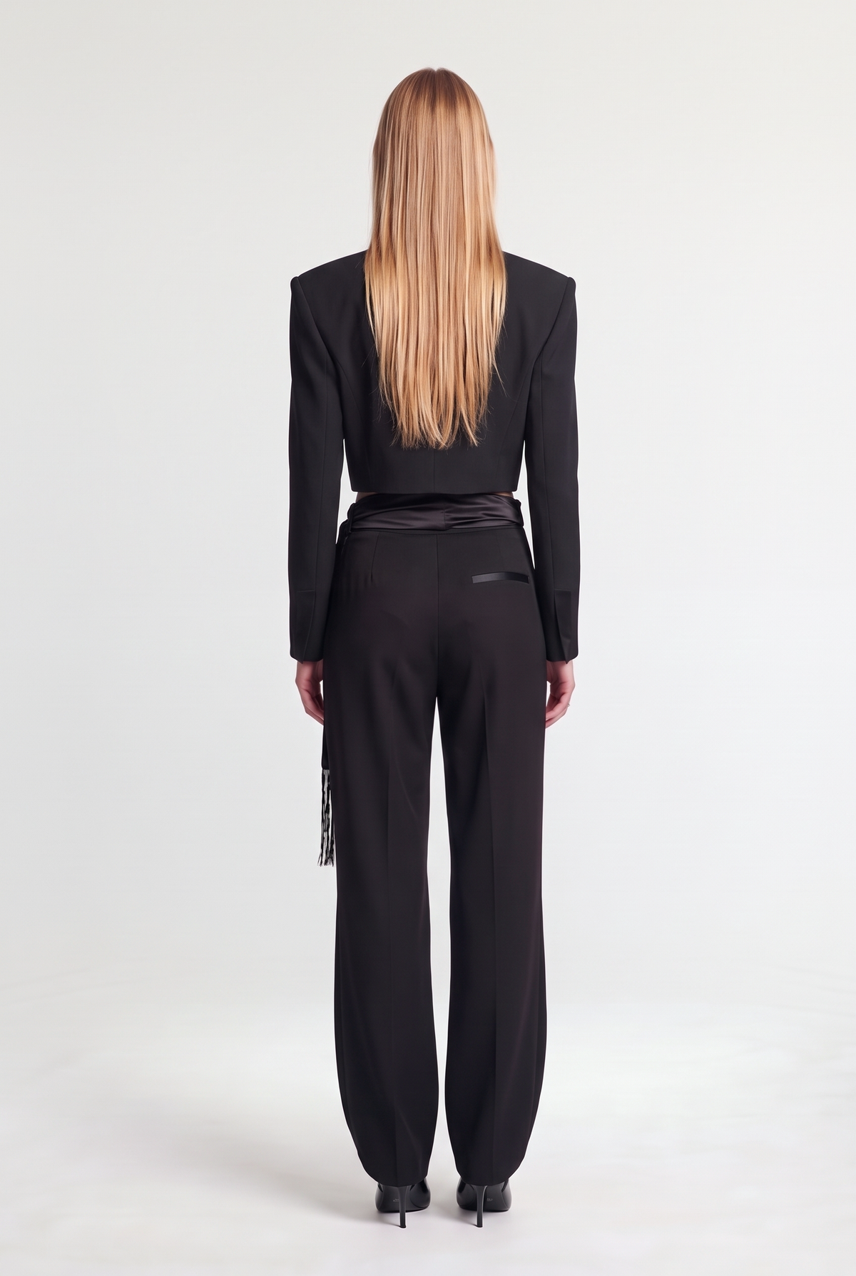 Tailored trousers with a satin sash - Black - styled look, back view