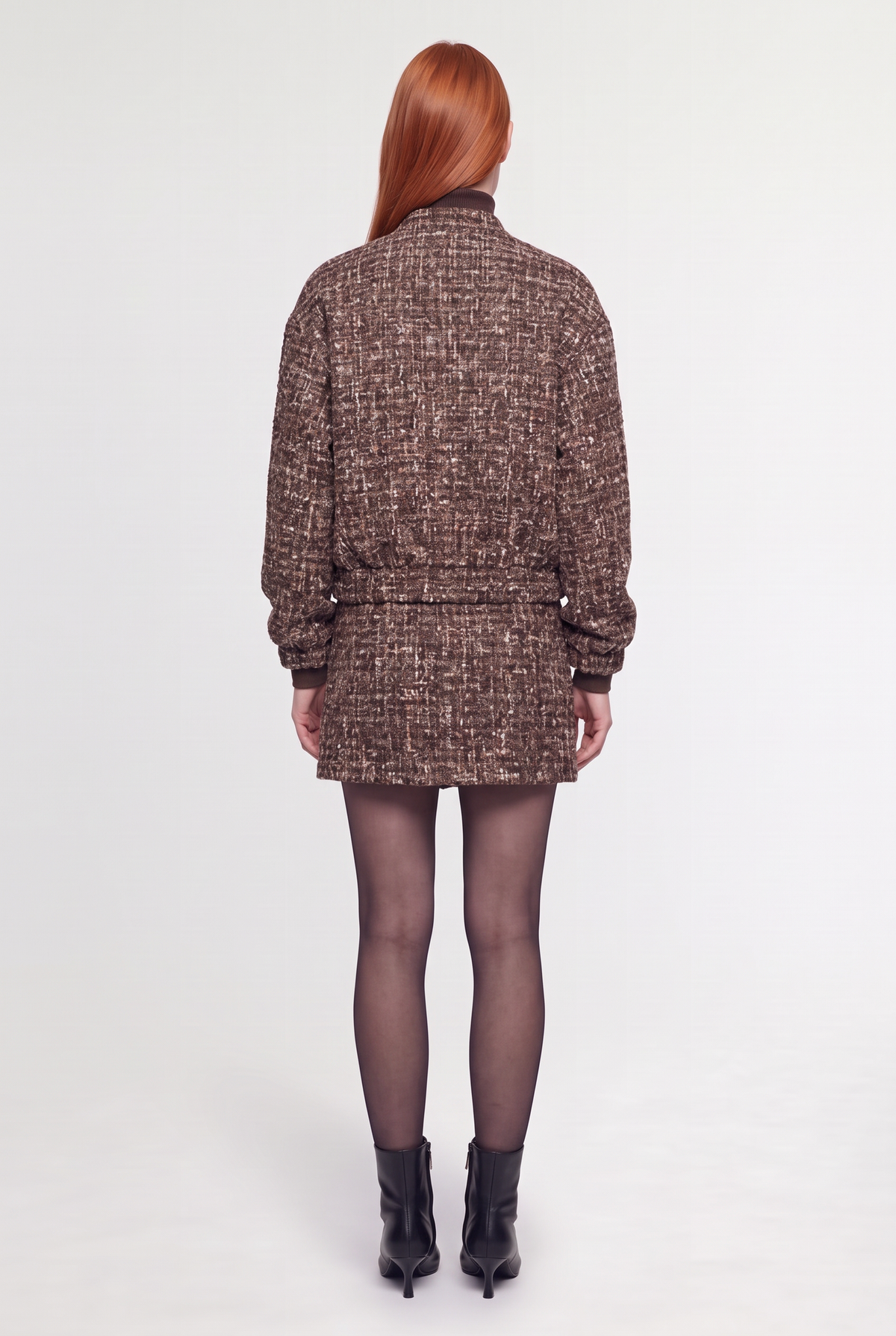 Tweed Zip Jacket - Brown - back view