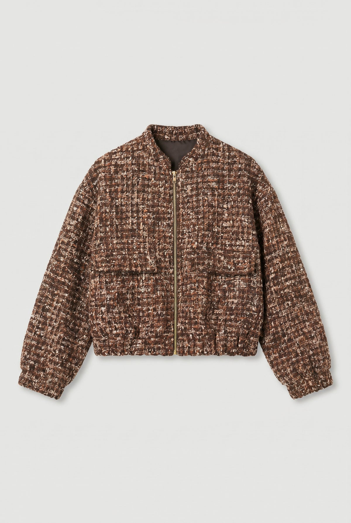 Tweed Zip Jacket - Brown - flat lay