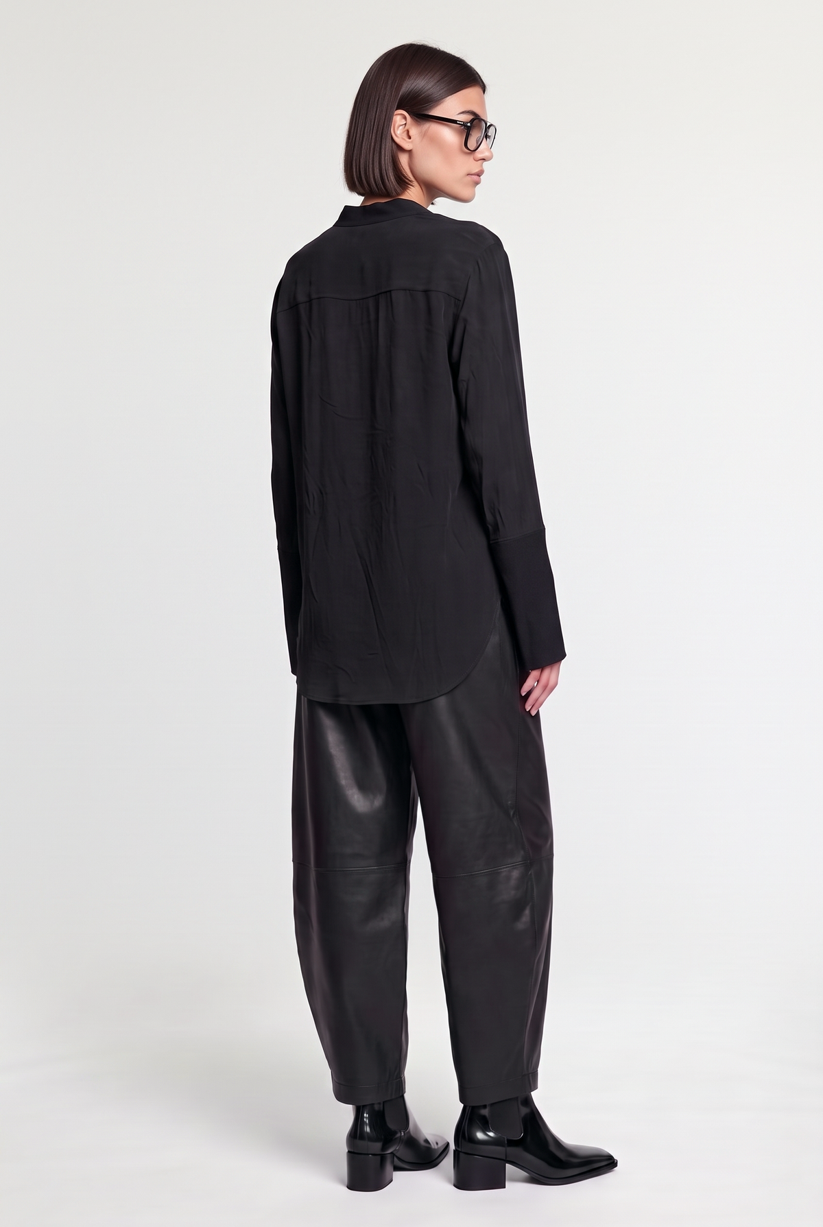 V-Neck Split-Sleeve Blouse - Black - back view