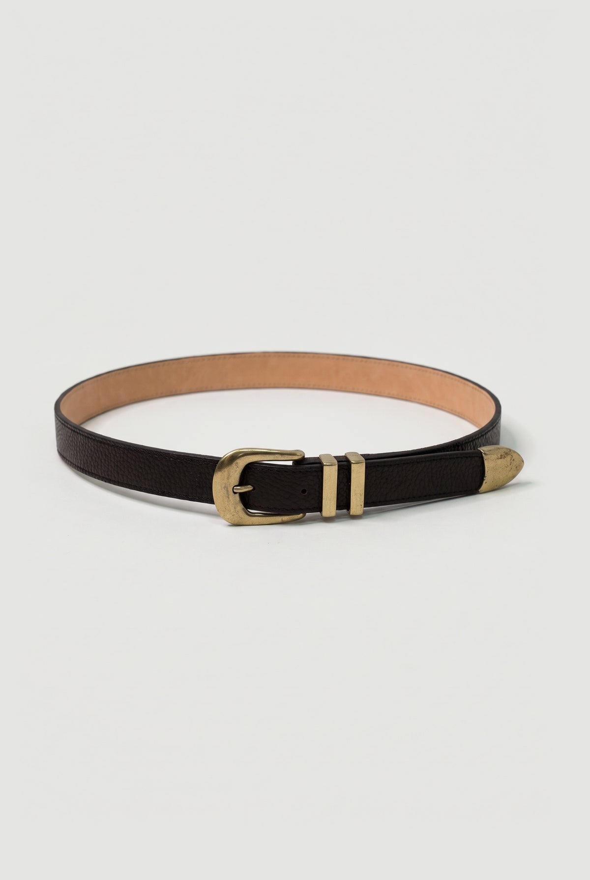 Western Suede Belt with Silver Tip - Dark Brown - flat lay