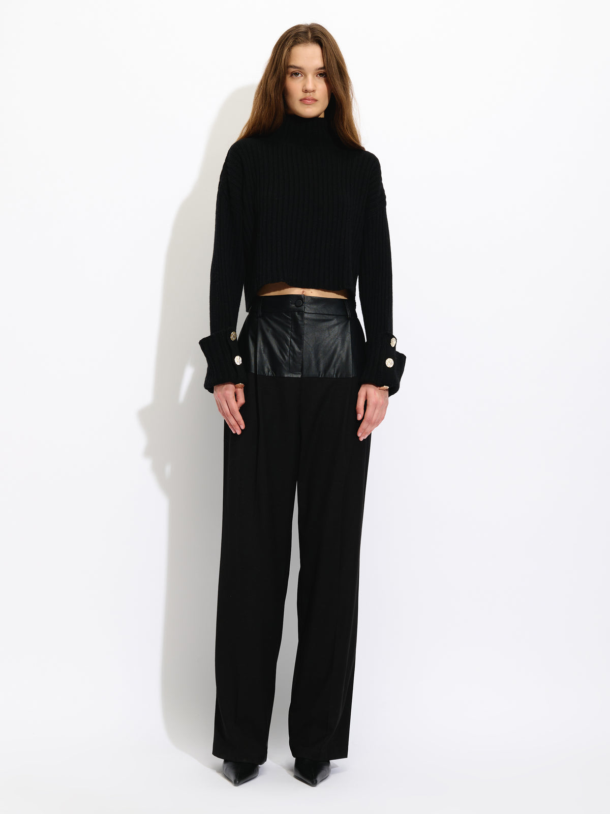 Wide-leg trousers with faux leather details - Maska