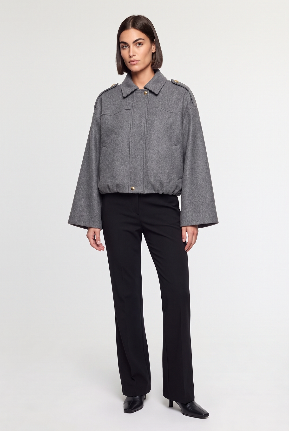 Wool-Blend Bomber Jacket - Grey - front view