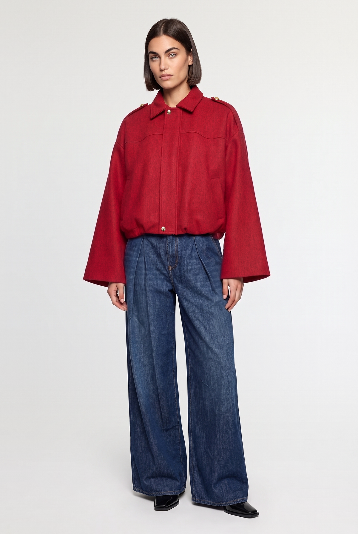 Red cropped jacket - Red - front view