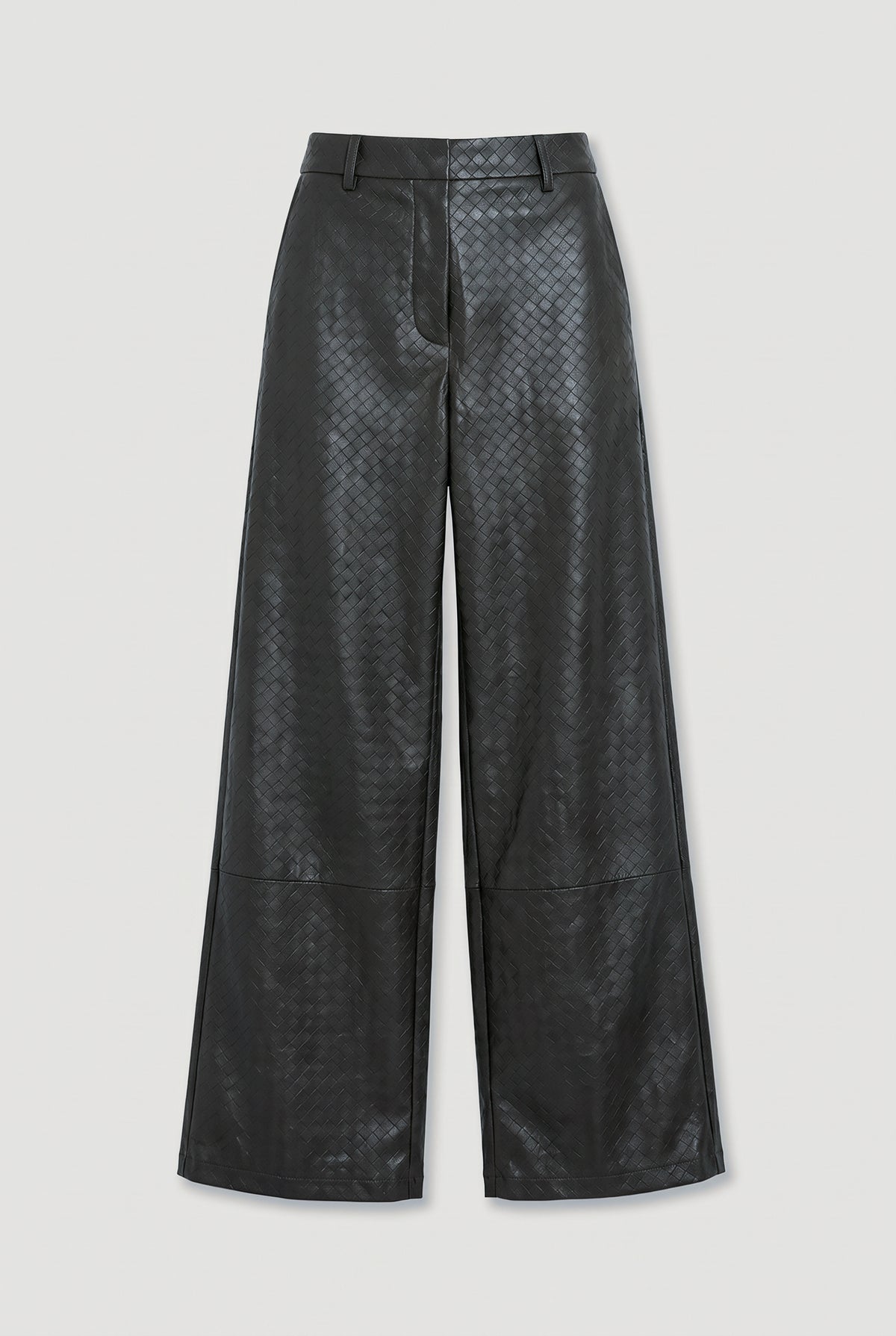 Woven-Effect Leather Trousers - Black - flat lay