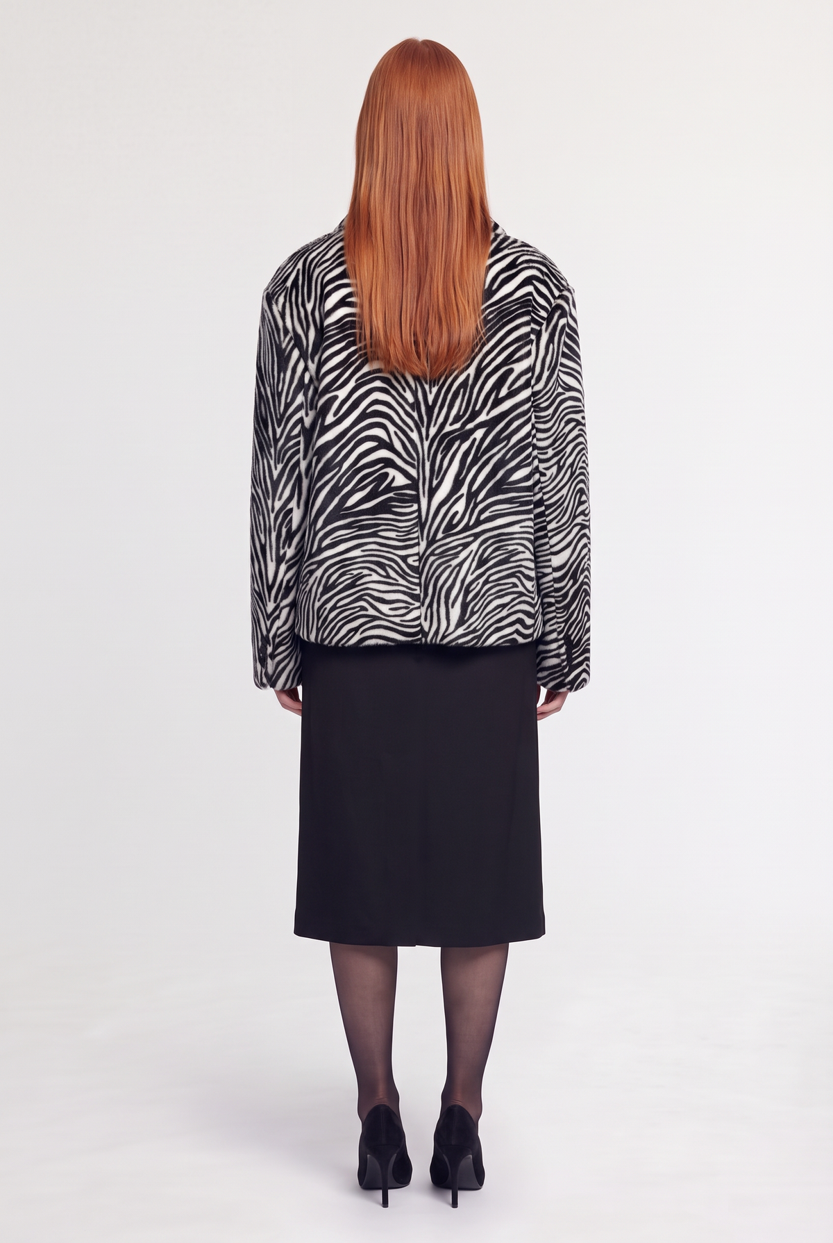 Zebra-Print Faux-Fur Blazer - White/Black - back view