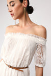 Long lace-look Bardot-neck dress