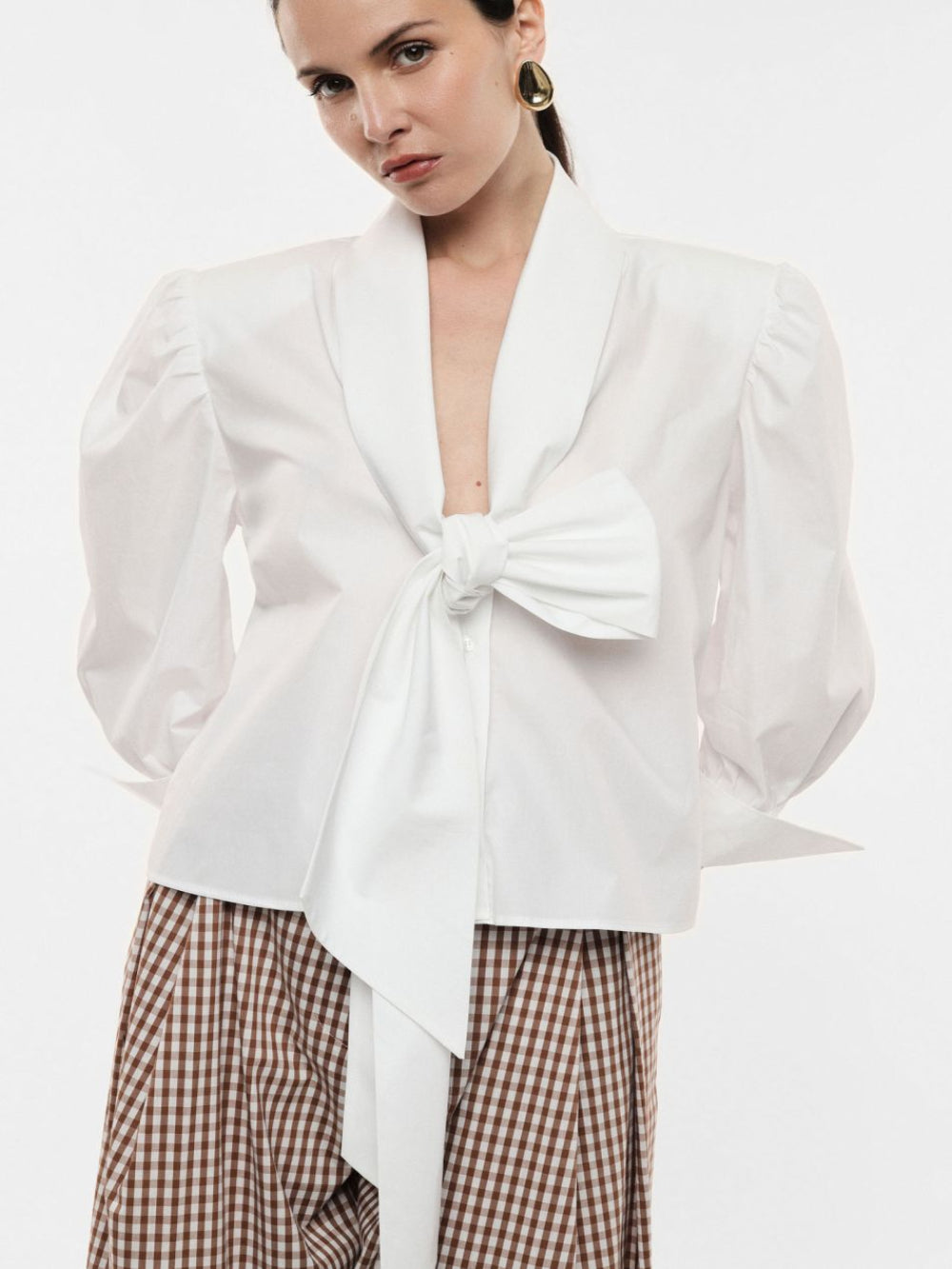 Tie-Front Puff Sleeve Blouse