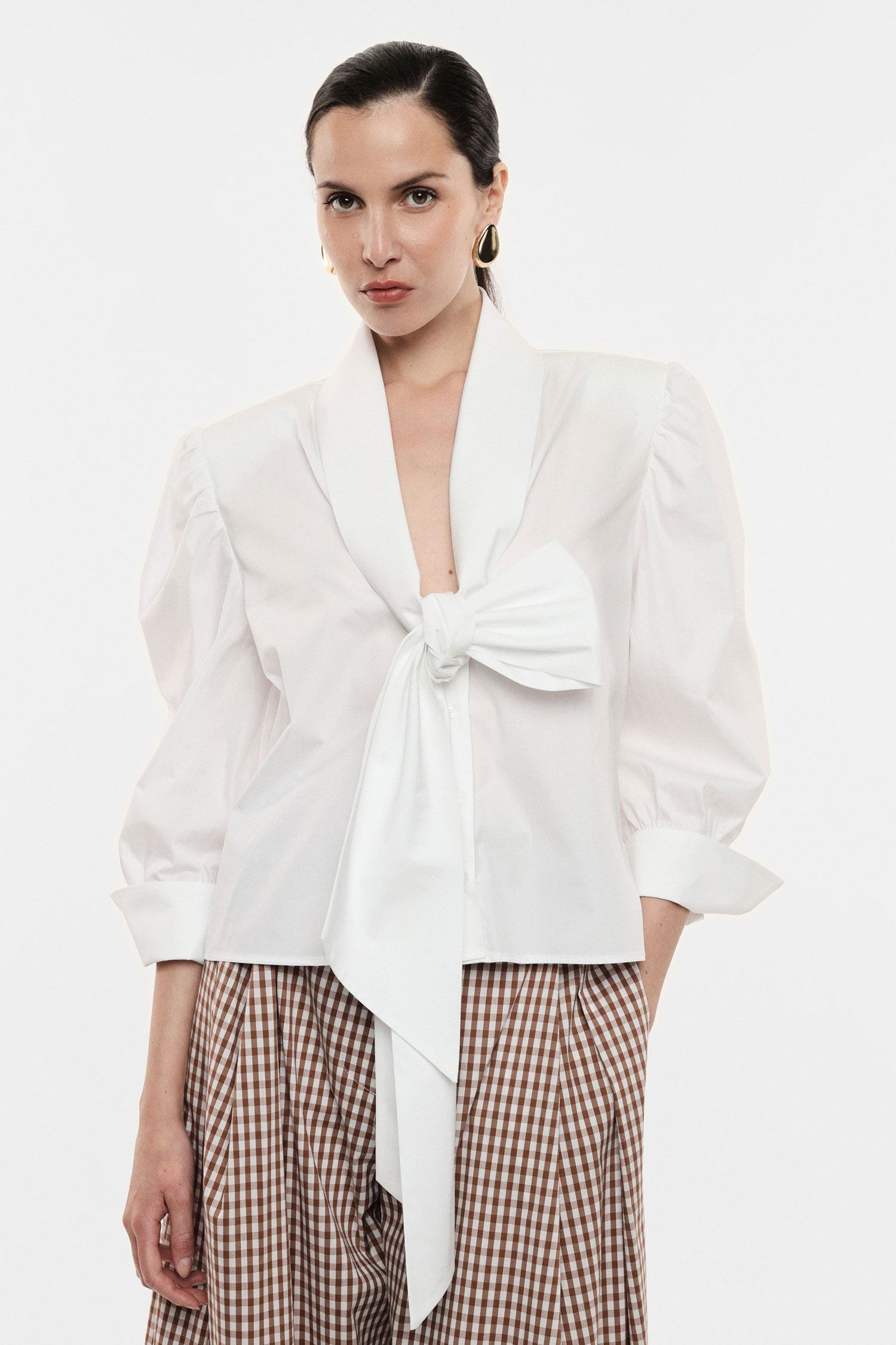 Tie-Front Puff Sleeve Blouse