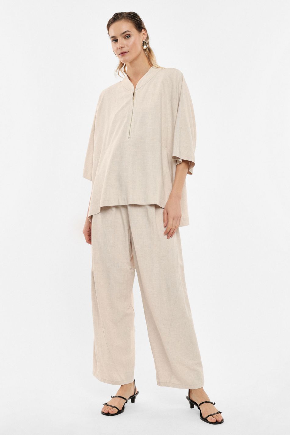 Trousers palazzo fit high-rise regular length