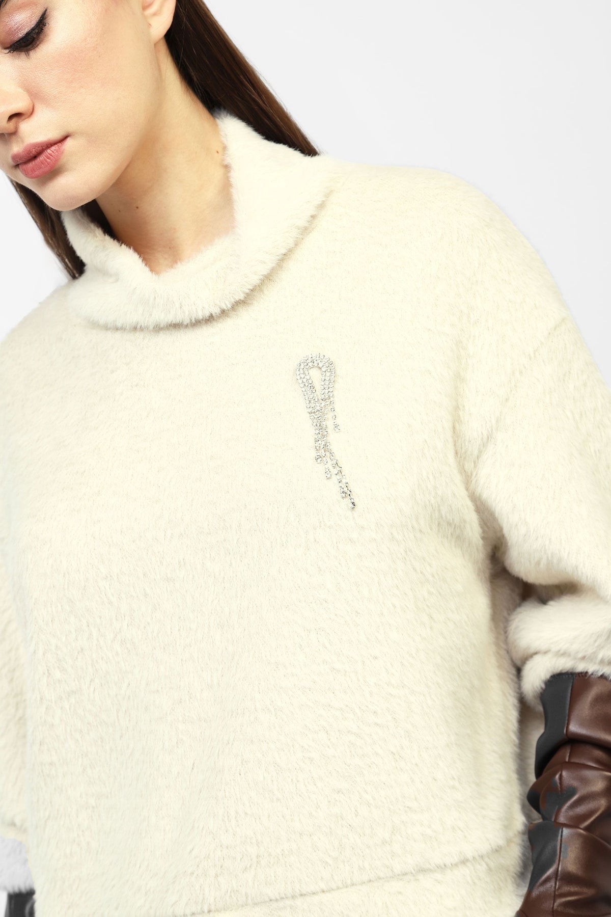 Plush Effect Sweatshirt with Hight Neck