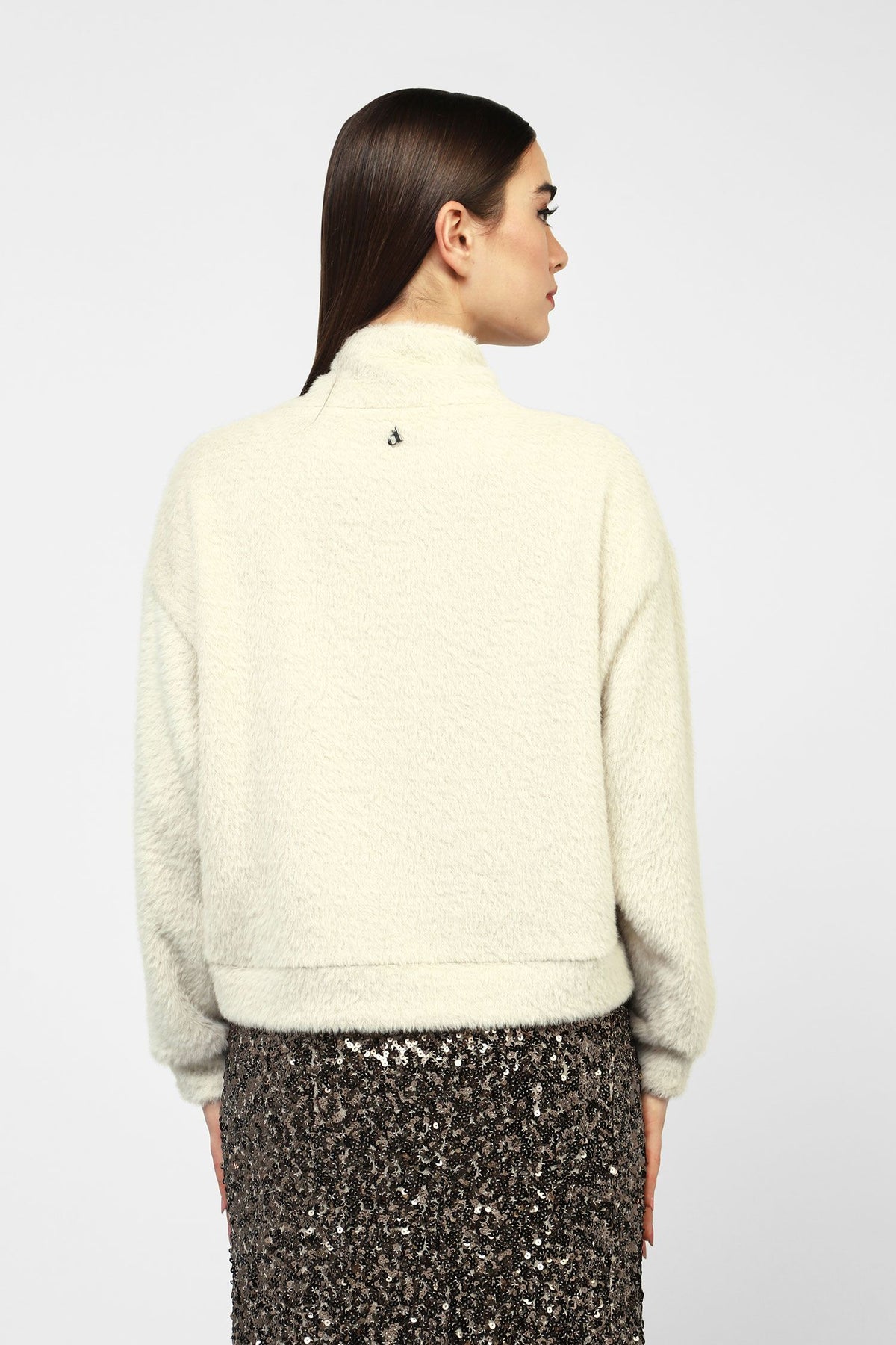 Plush Effect Sweatshirt with Hight Neck