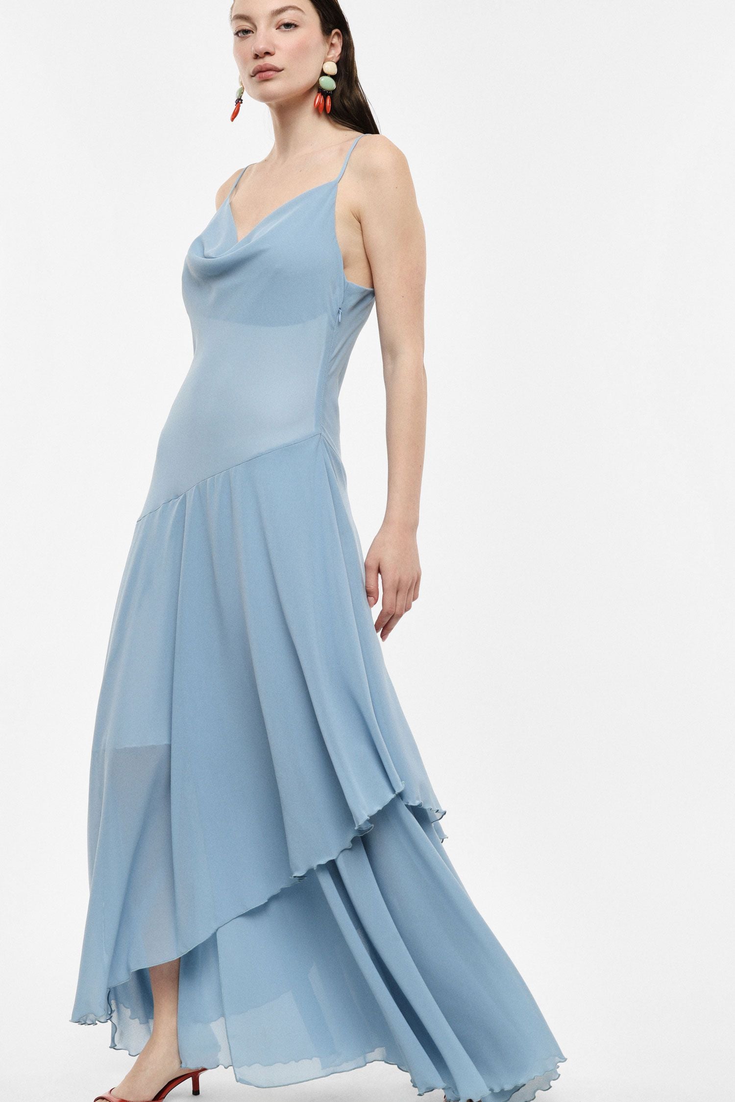 Light Blue Draped Midi Dress