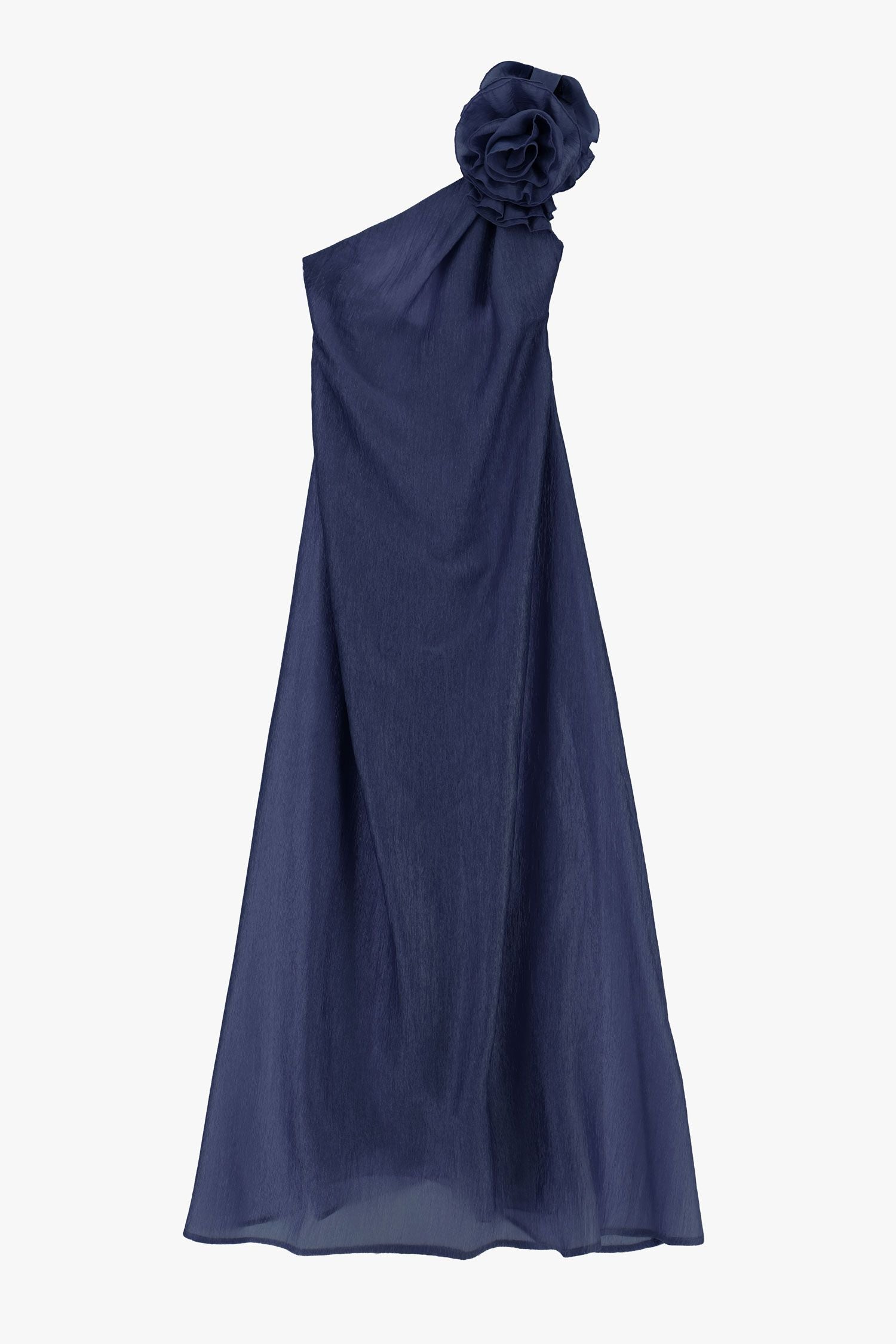 One-Shoulder Rosette Midi Dress