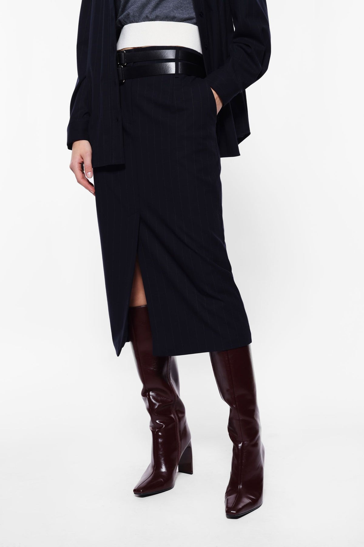 Pinstripe Midi Skirt