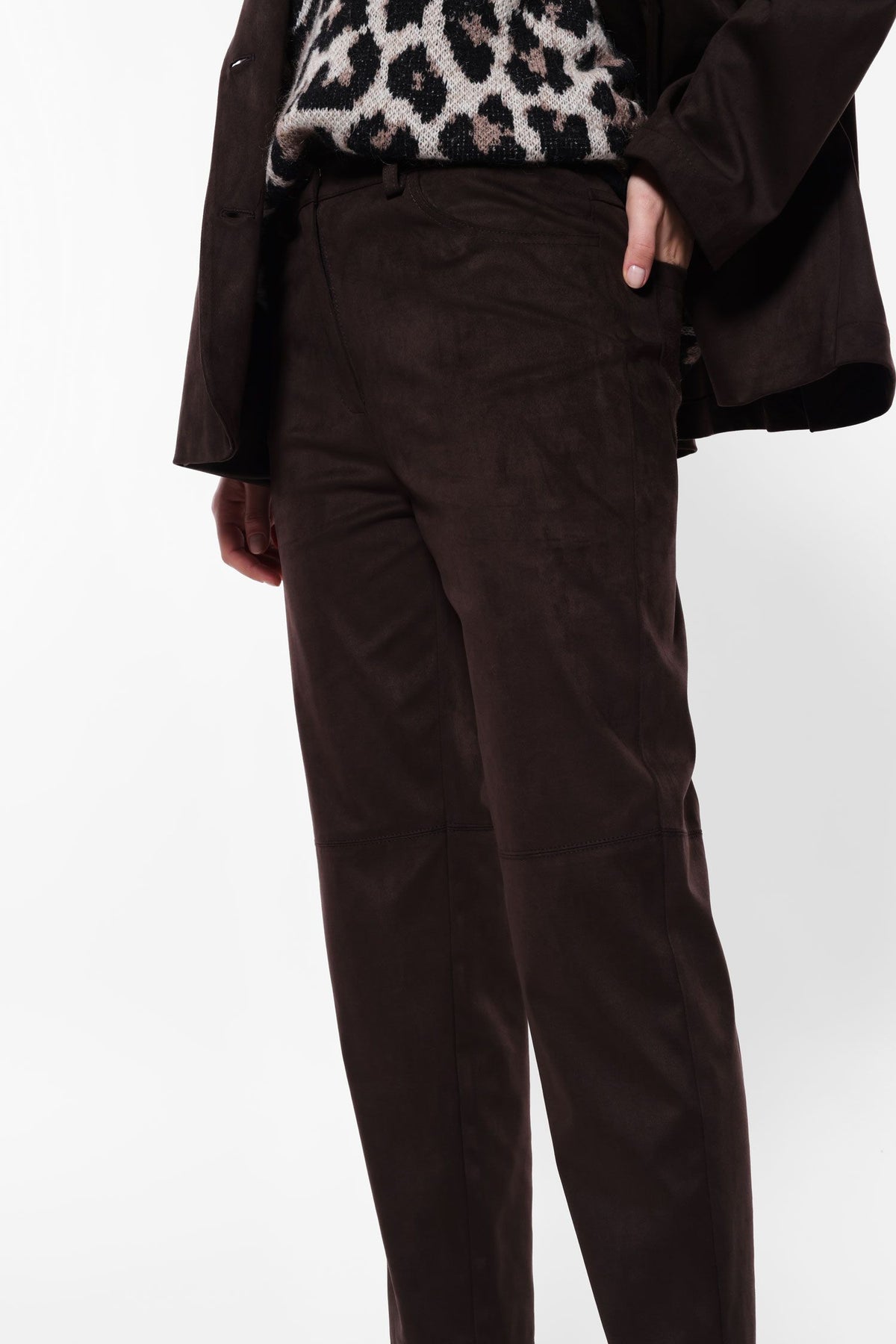 Suede Effect Straigh Cut Trousers