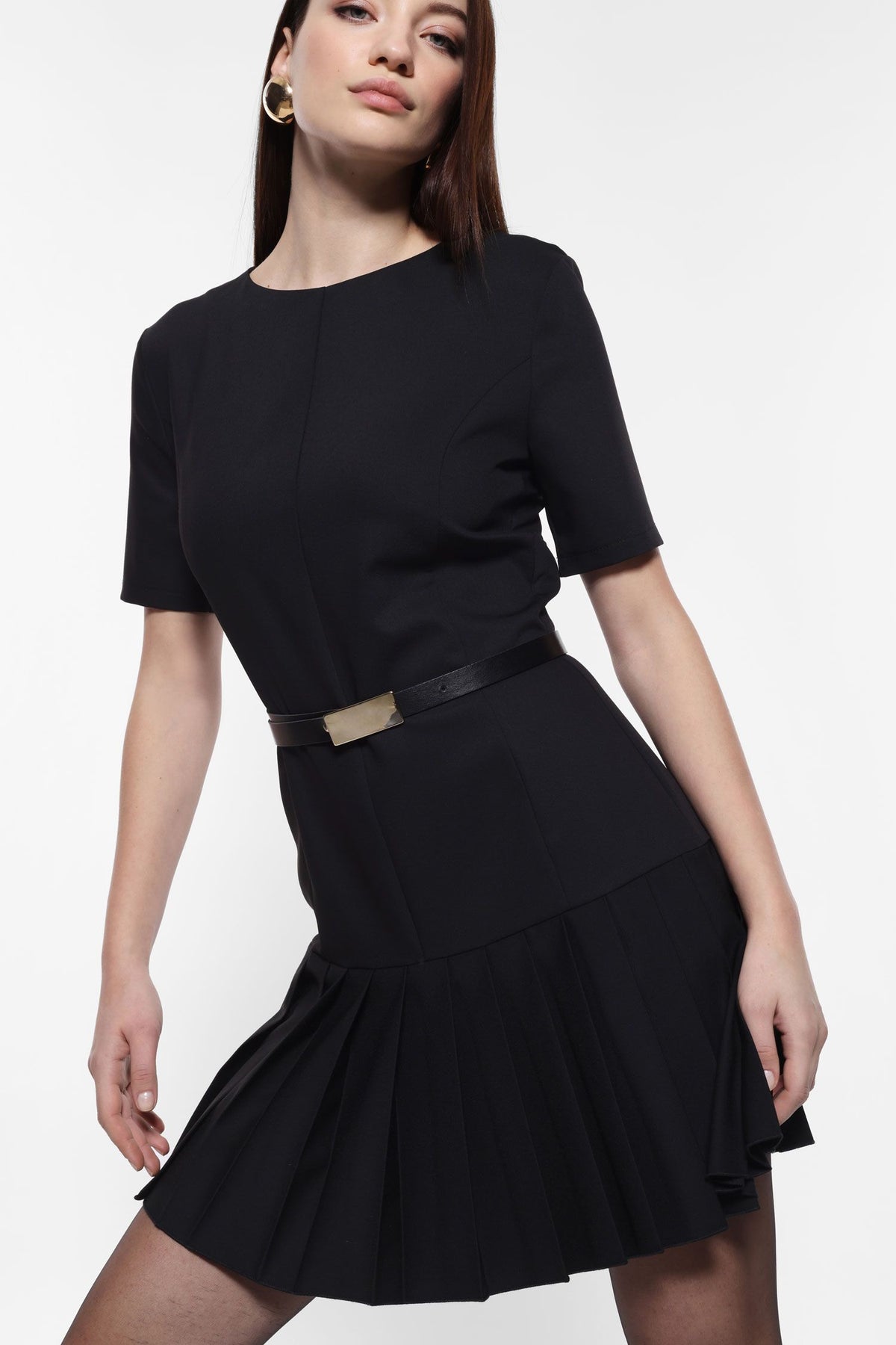 Pleated Belted Dress