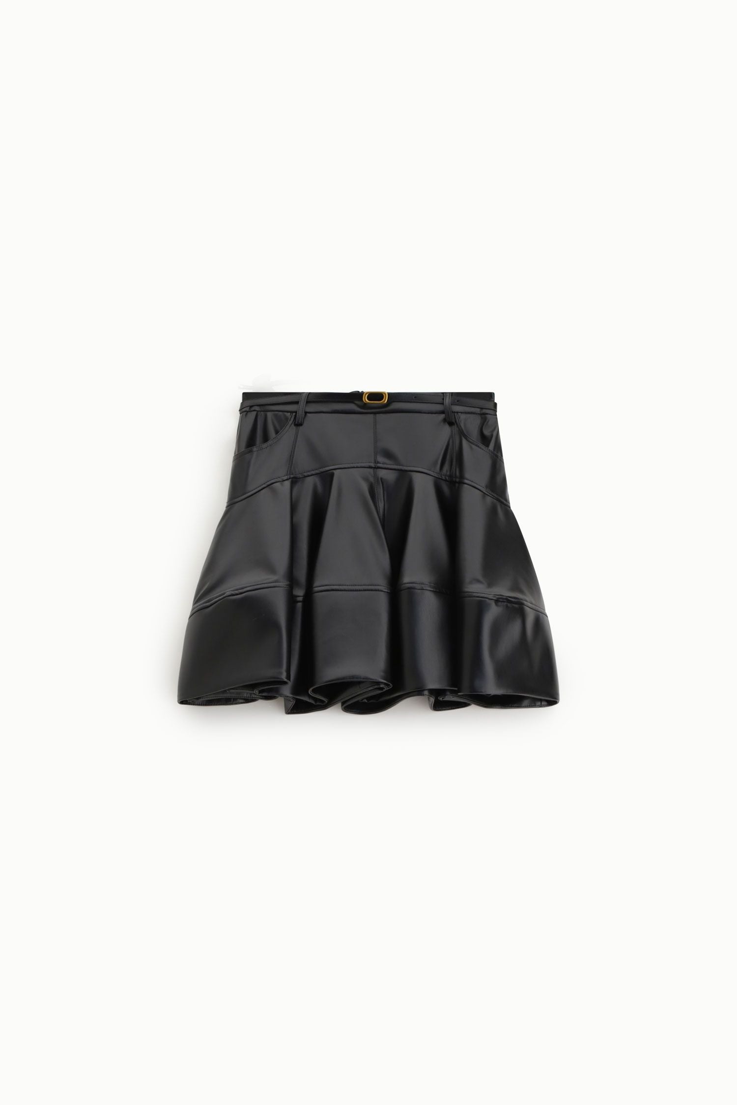 Black Faux Leather Pleated Mini Skirt