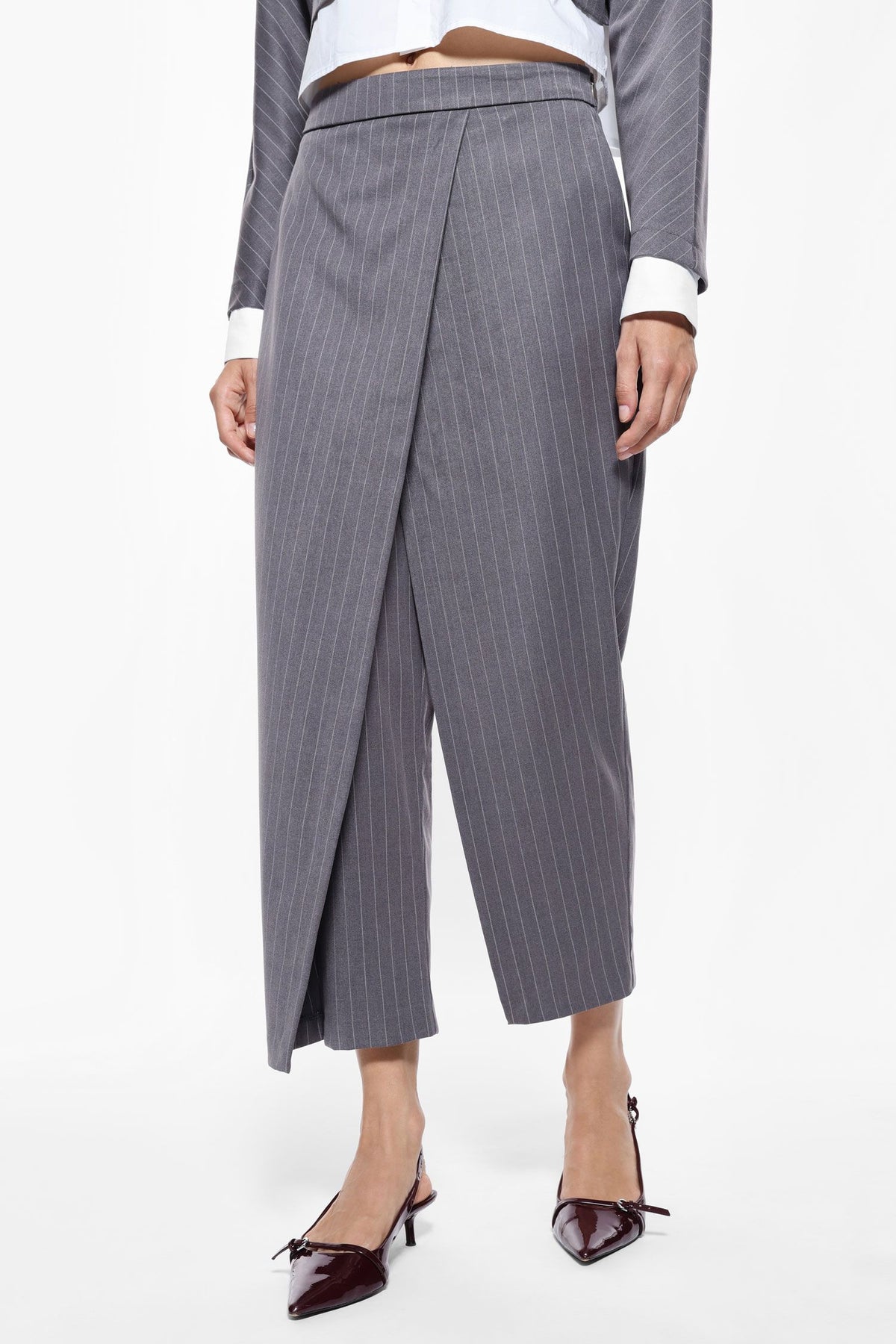 Wrap-effect Pinstriped Trousers