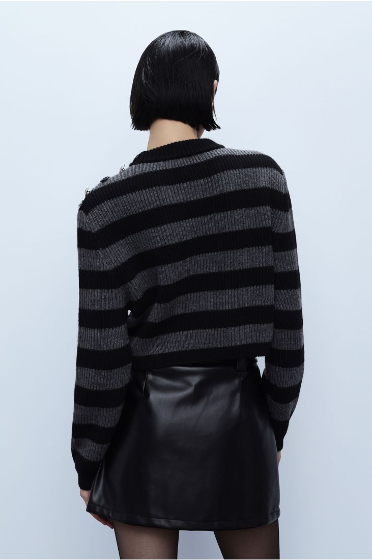 Striped sweater with shoulder detail