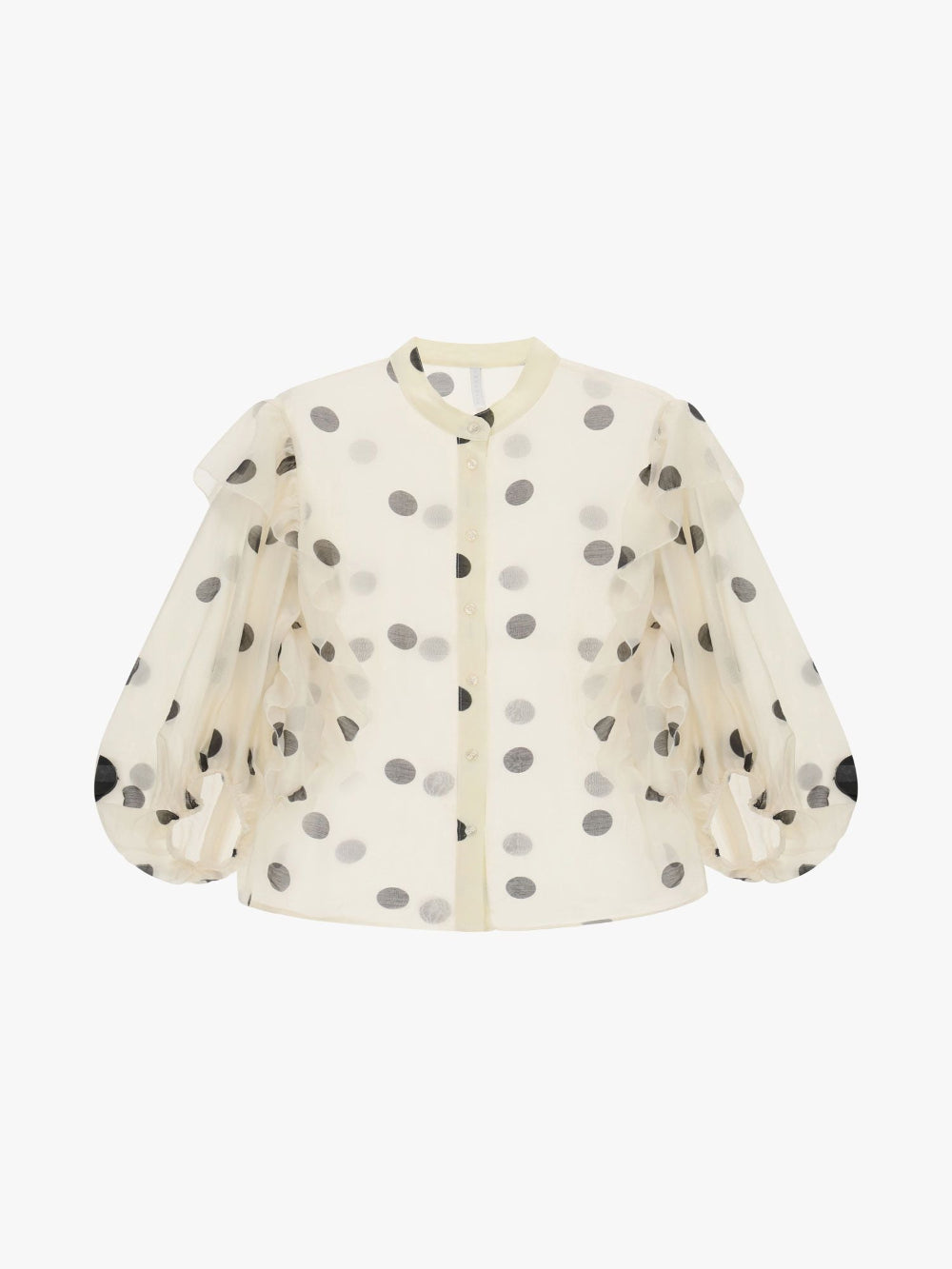 Sheer Polka Dots Ruffle Blouse