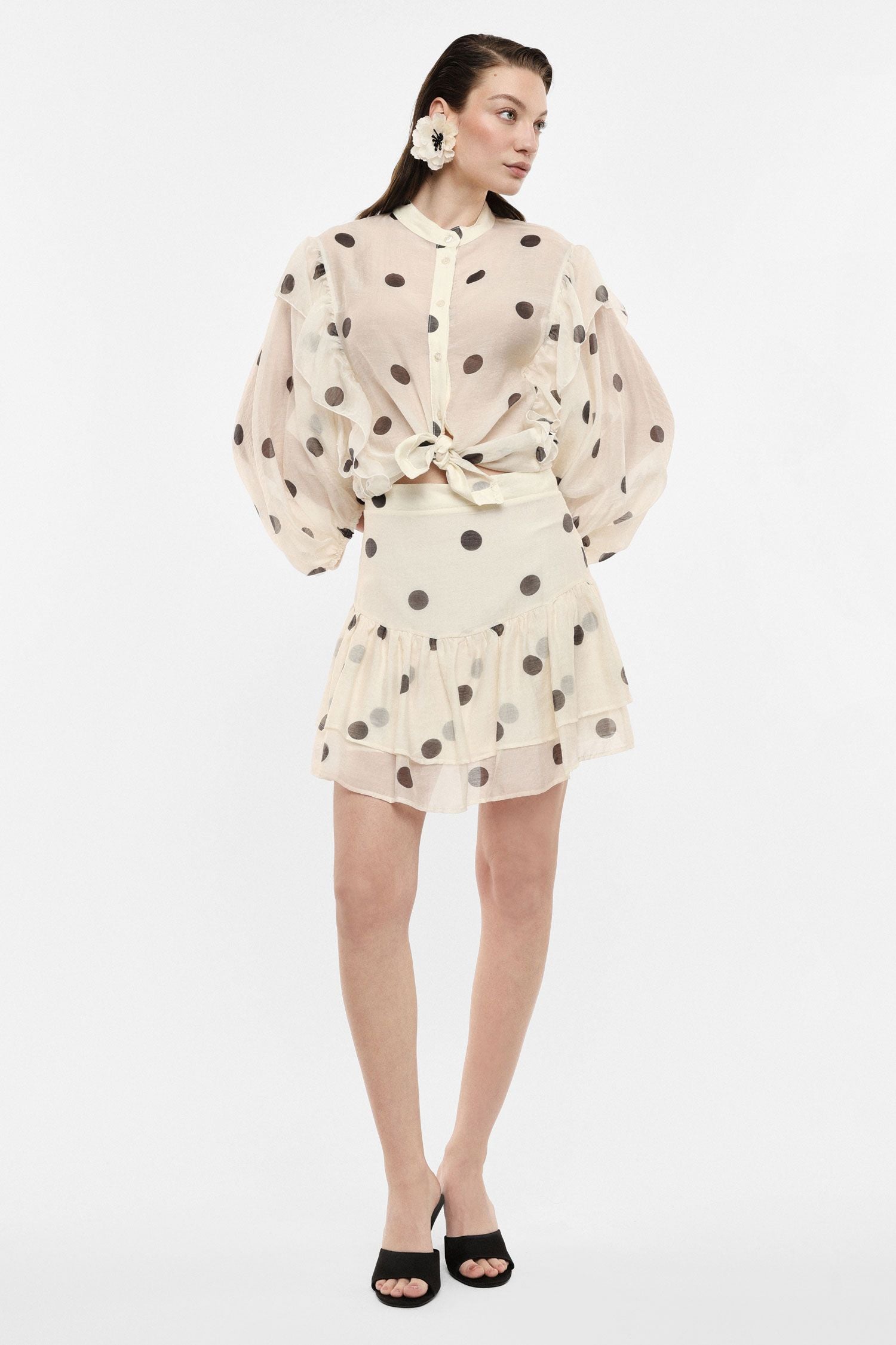 Polka Dot Ruffle Mini Skirt