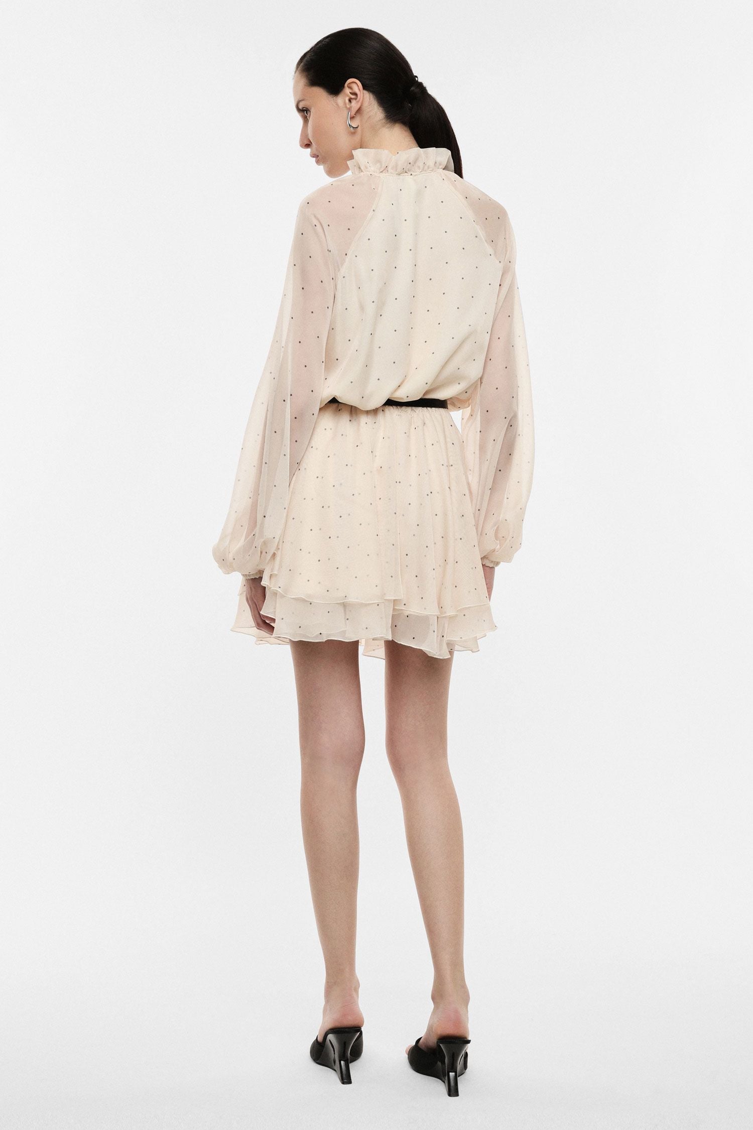 Sheer Ruffle Mini Dress Polka Dots