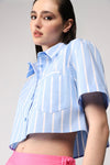 Striped cropped shirt and patch breast pocket