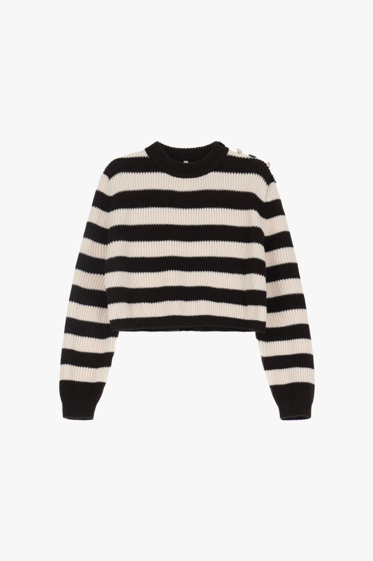 Striped sweater with shoulder detail