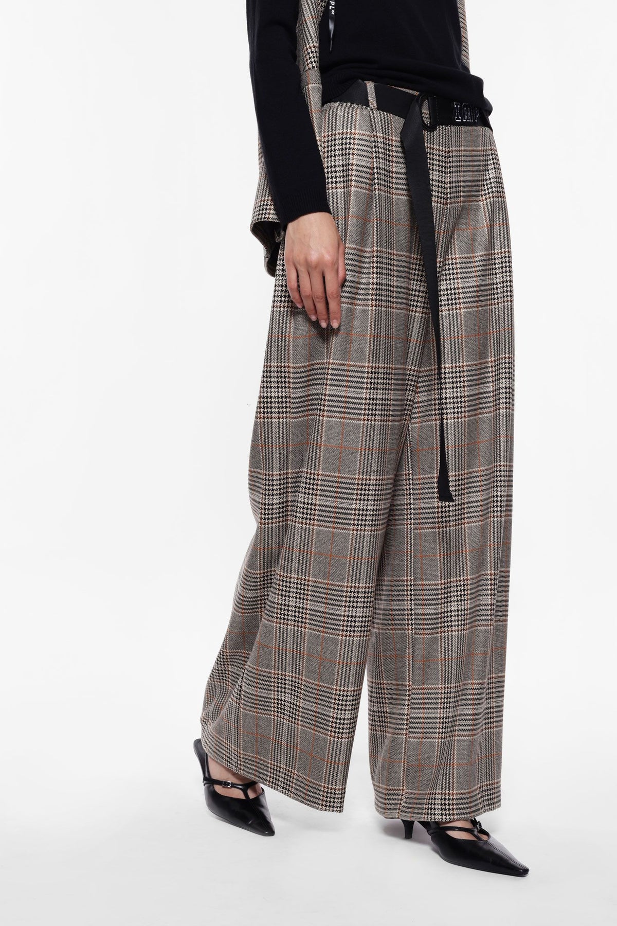 Wide Leg Check Trousers