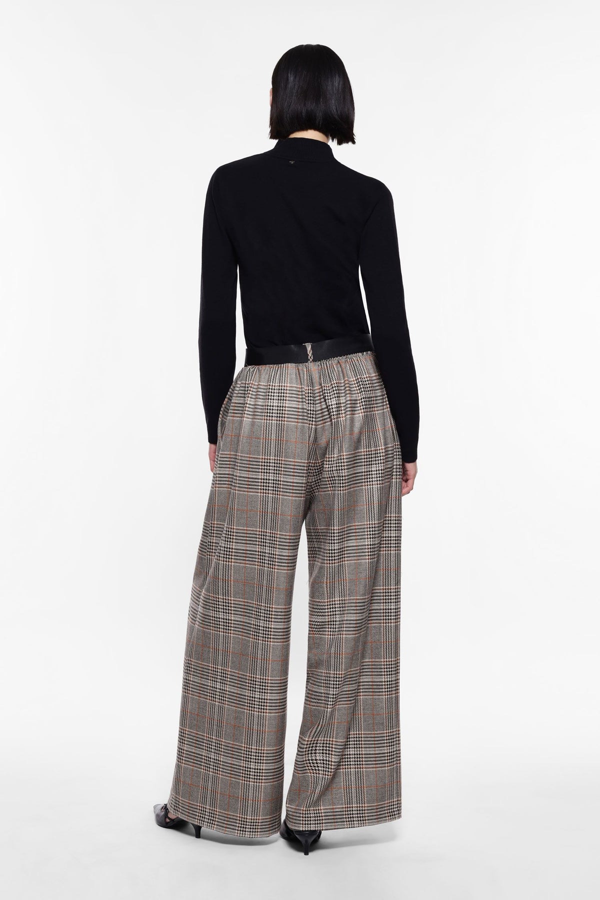 Wide Leg Check Trousers