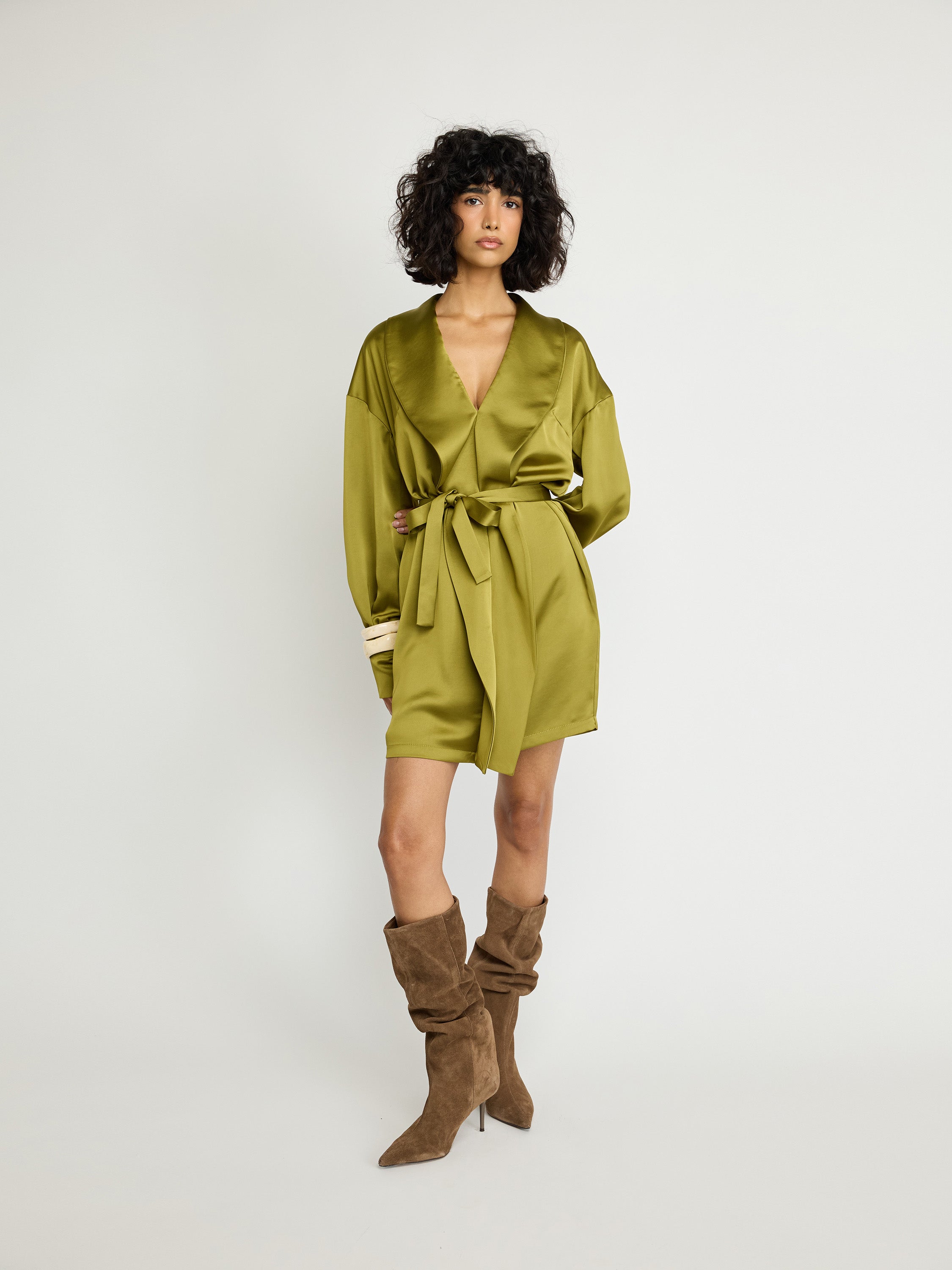 Satin Wrap Mini Dress