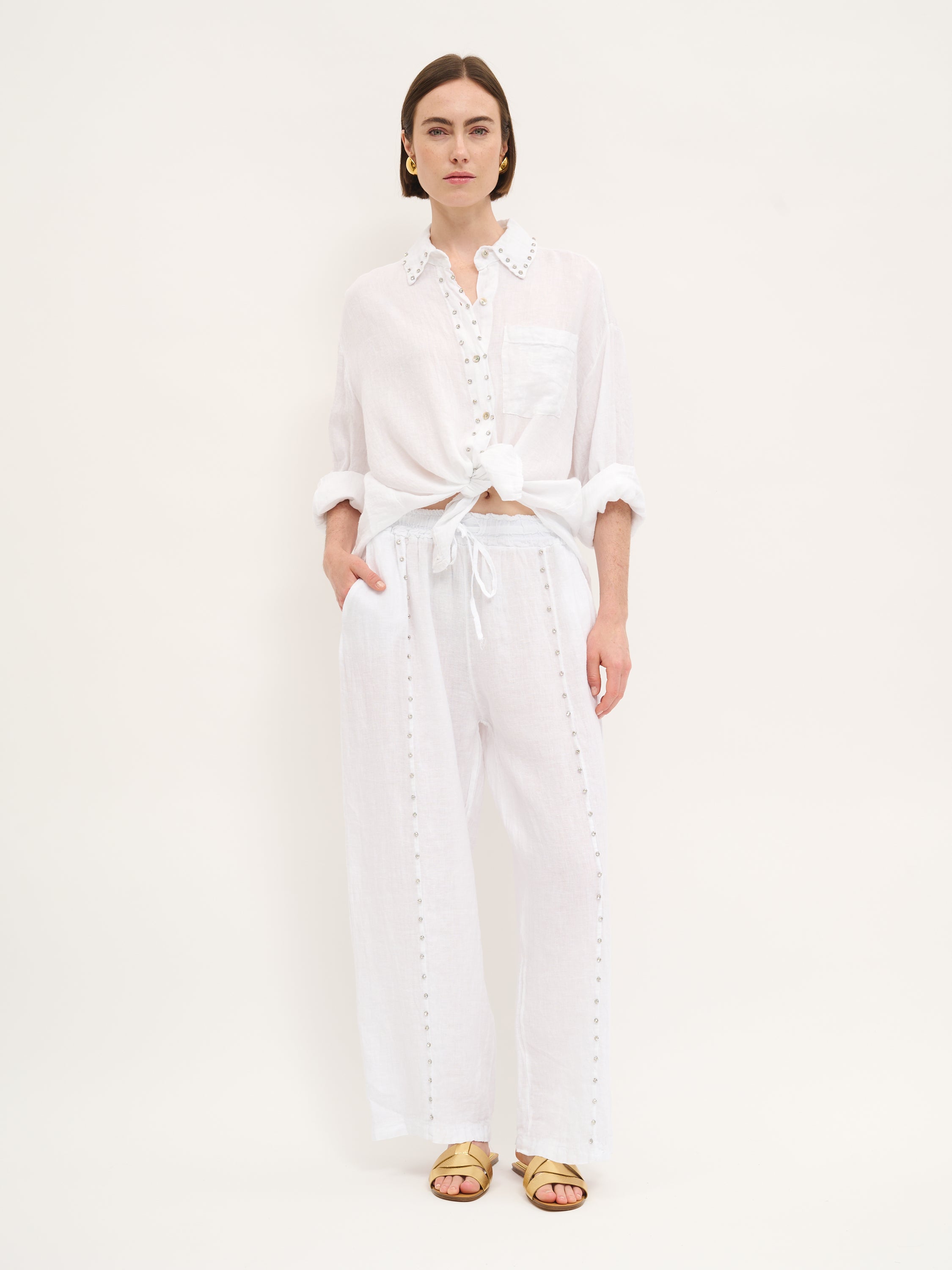 Pantalon en lin clouté